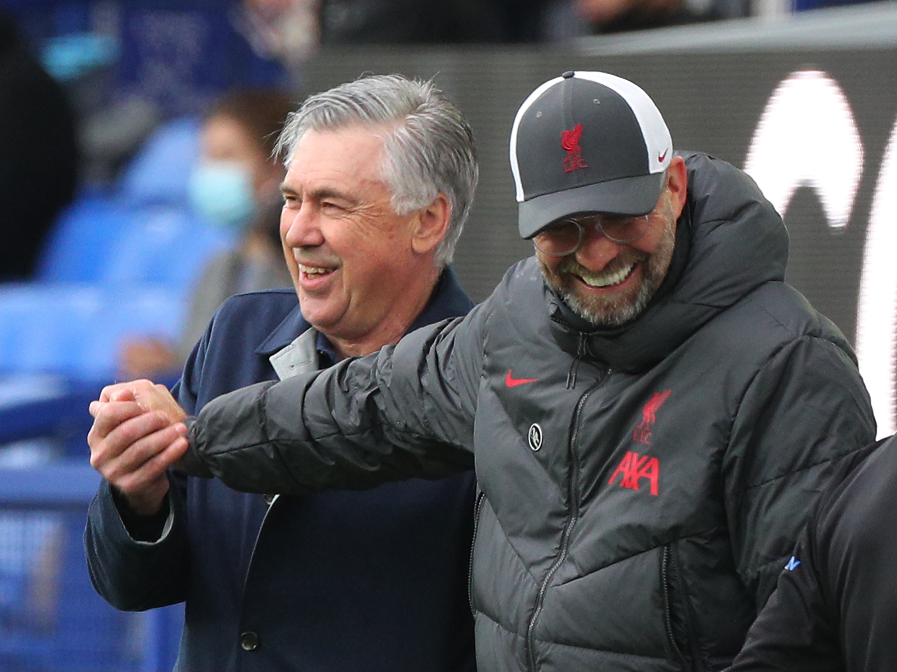 Everton manager Carlo Ancelotti and Liverpool manager Jurgen Klopp