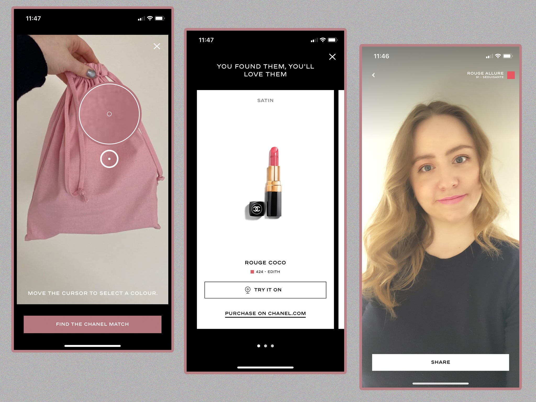 The app does a stellar job at representing a gloss, satin or matte lipstick finish