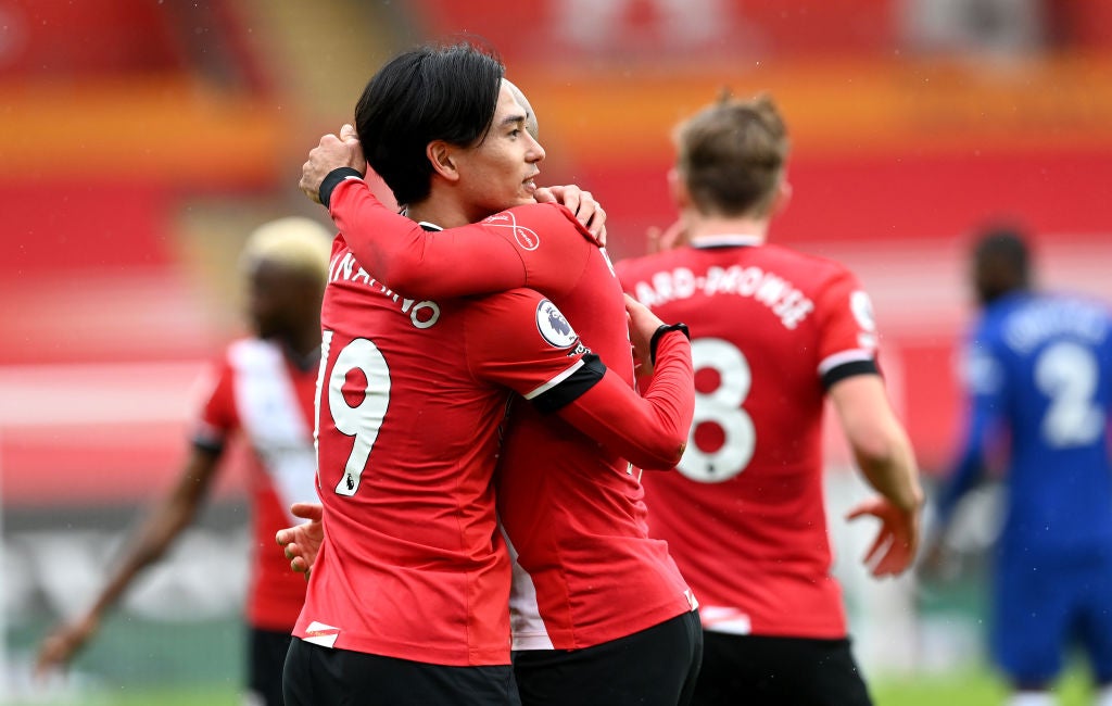 Takumi Minamino celebrates for Southampton