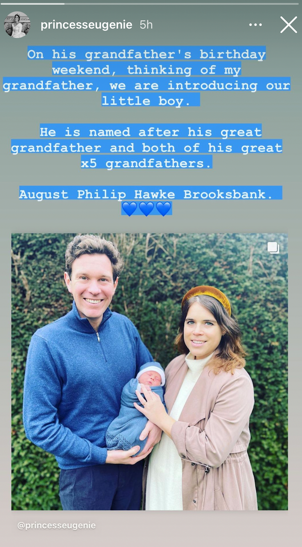 Princess Eugenie shares name of newborn son