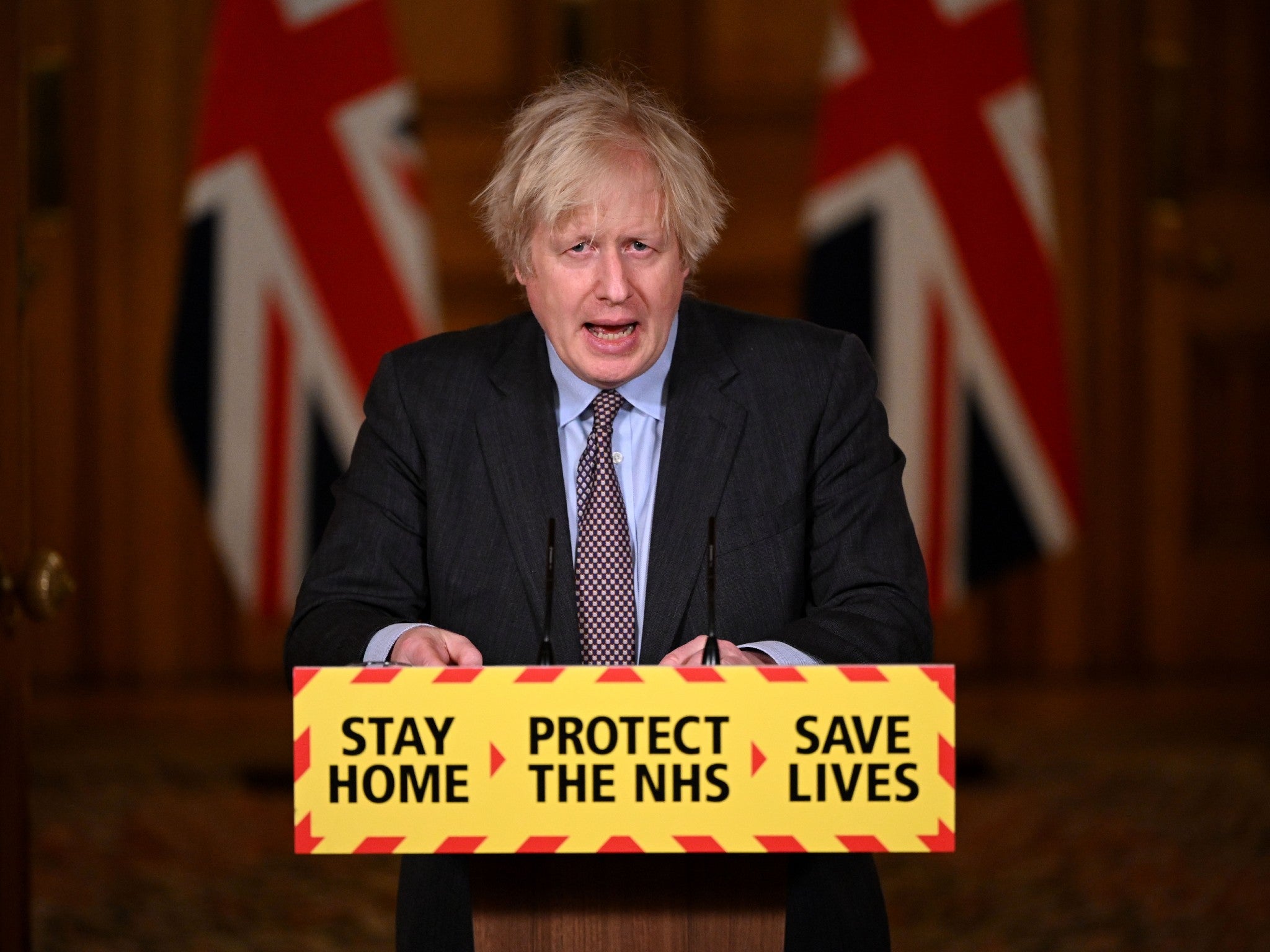 The prime minister, Boris Johnson, during the briefing in Downing Street