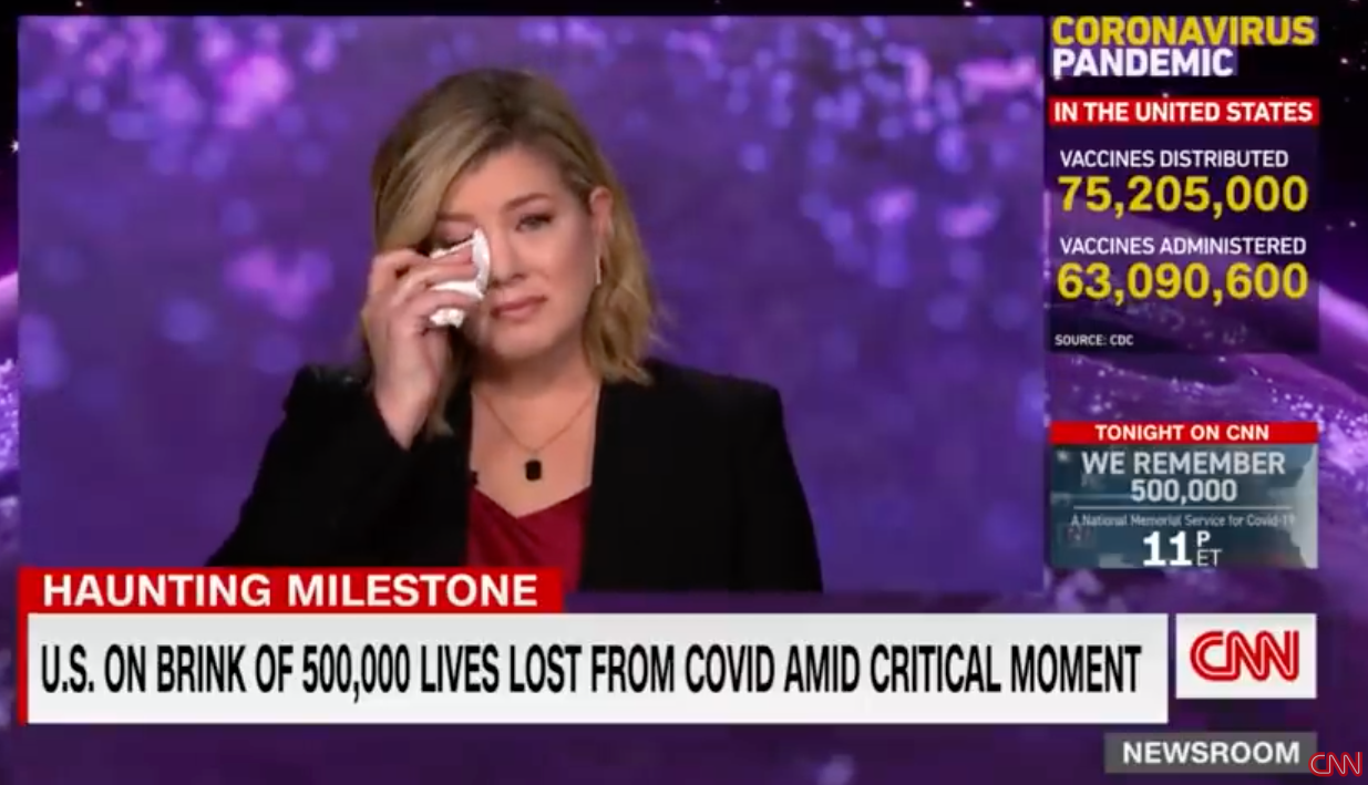 CNN host cries as she reports 500k US deaths from Covid