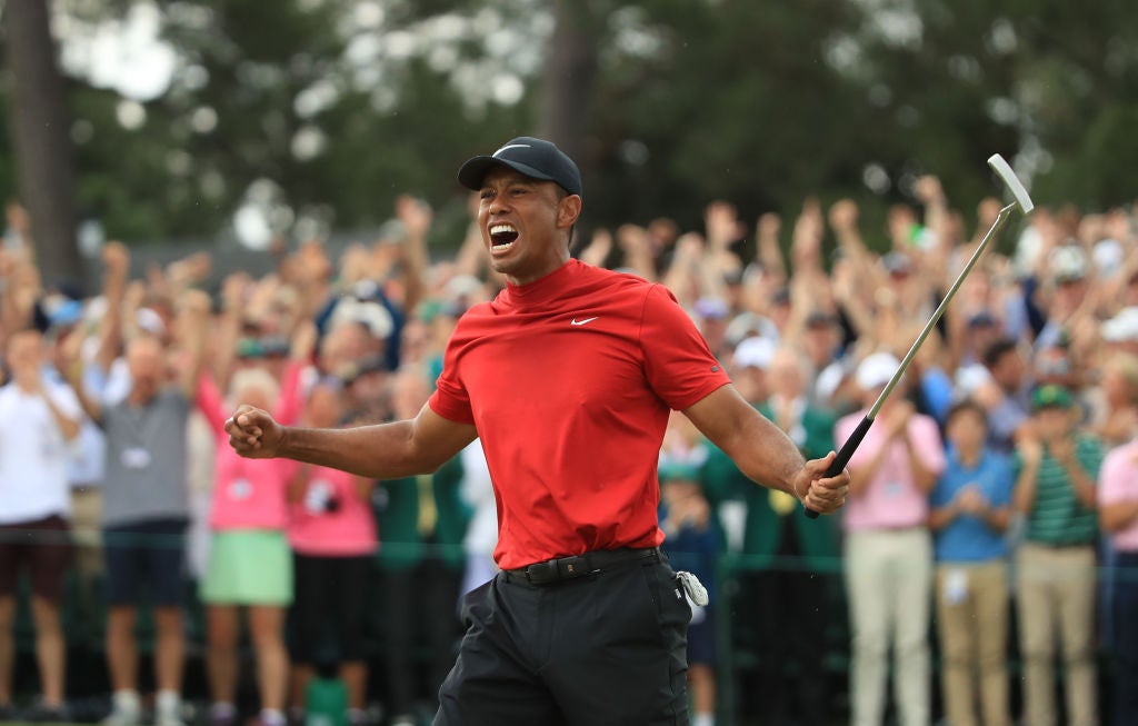 Tiger Woods celebrates after winning the 2019 Masters