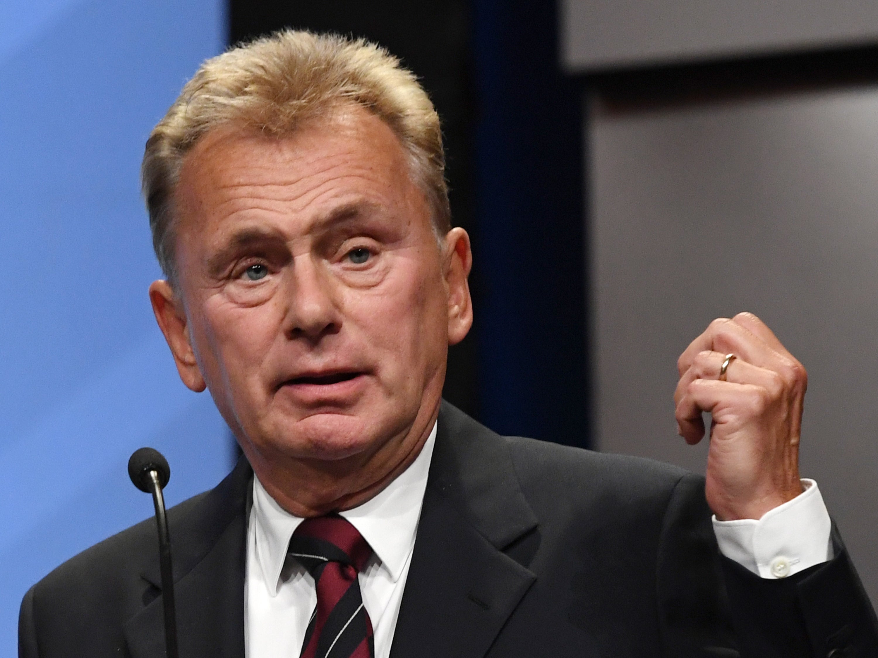 ‘Wheel of Fortune’ host Pat Sajak speaks as he is inducted into the National Association of Broadcasters Broadcasting Hall of Fame