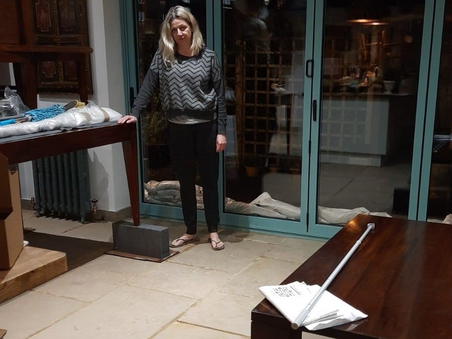 Helen Douglas at her home in Lymm, Cheshire – complete with breeze blocks and flagstone floors