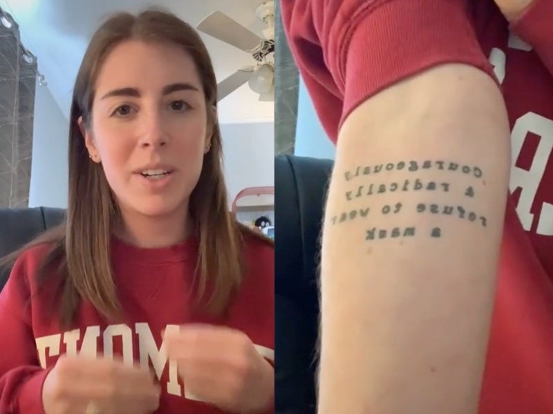 Woman shares poorly timed mask tattoo she received in early March