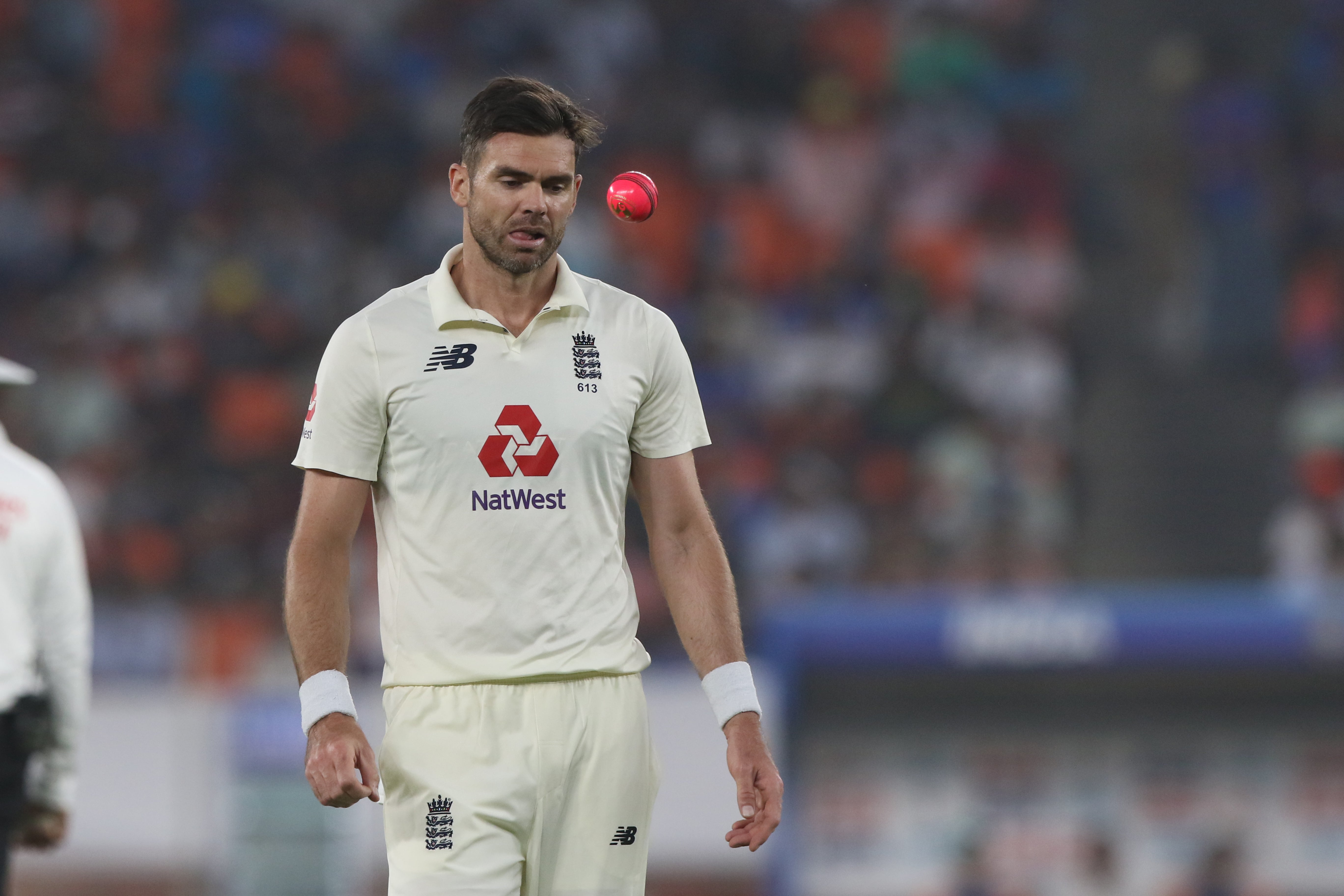 James Anderson with the pink ball in the day-night third Test