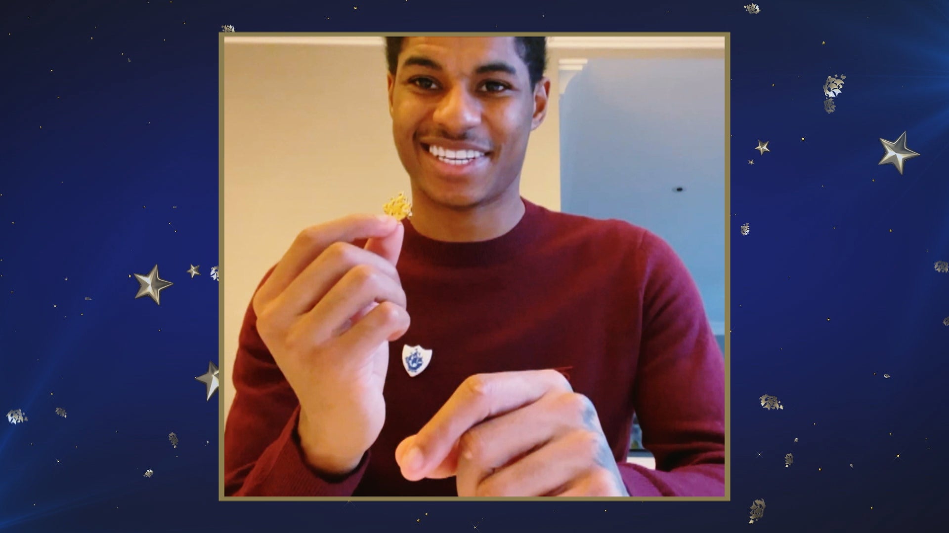 The footballer appearing on ‘Blue Peter’ via videolink after receiving his Gold Blue Peter badge