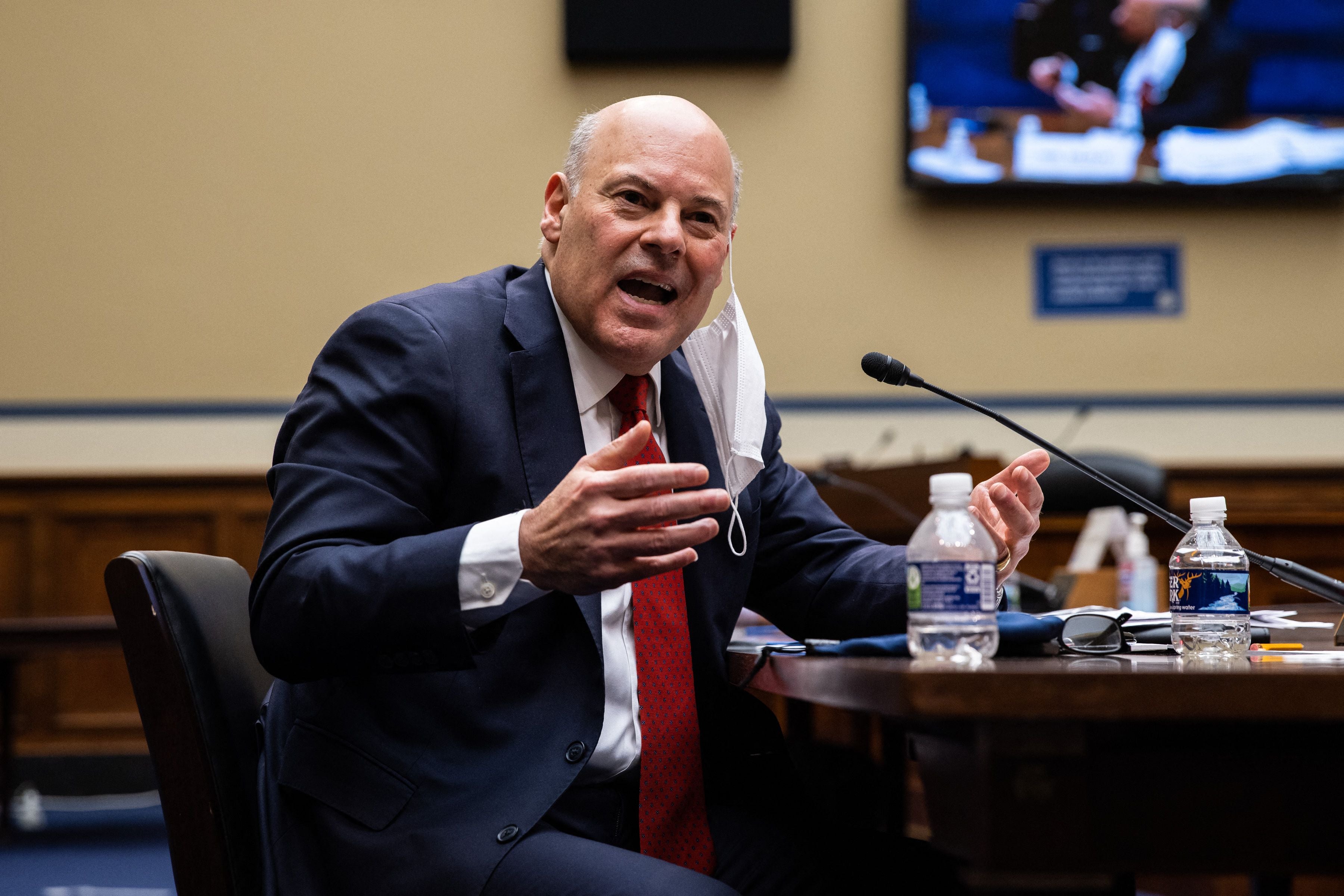 United States Postal Service Postmaster General Louis DeJoy speaks during a House Oversight and Reform Committee hearing