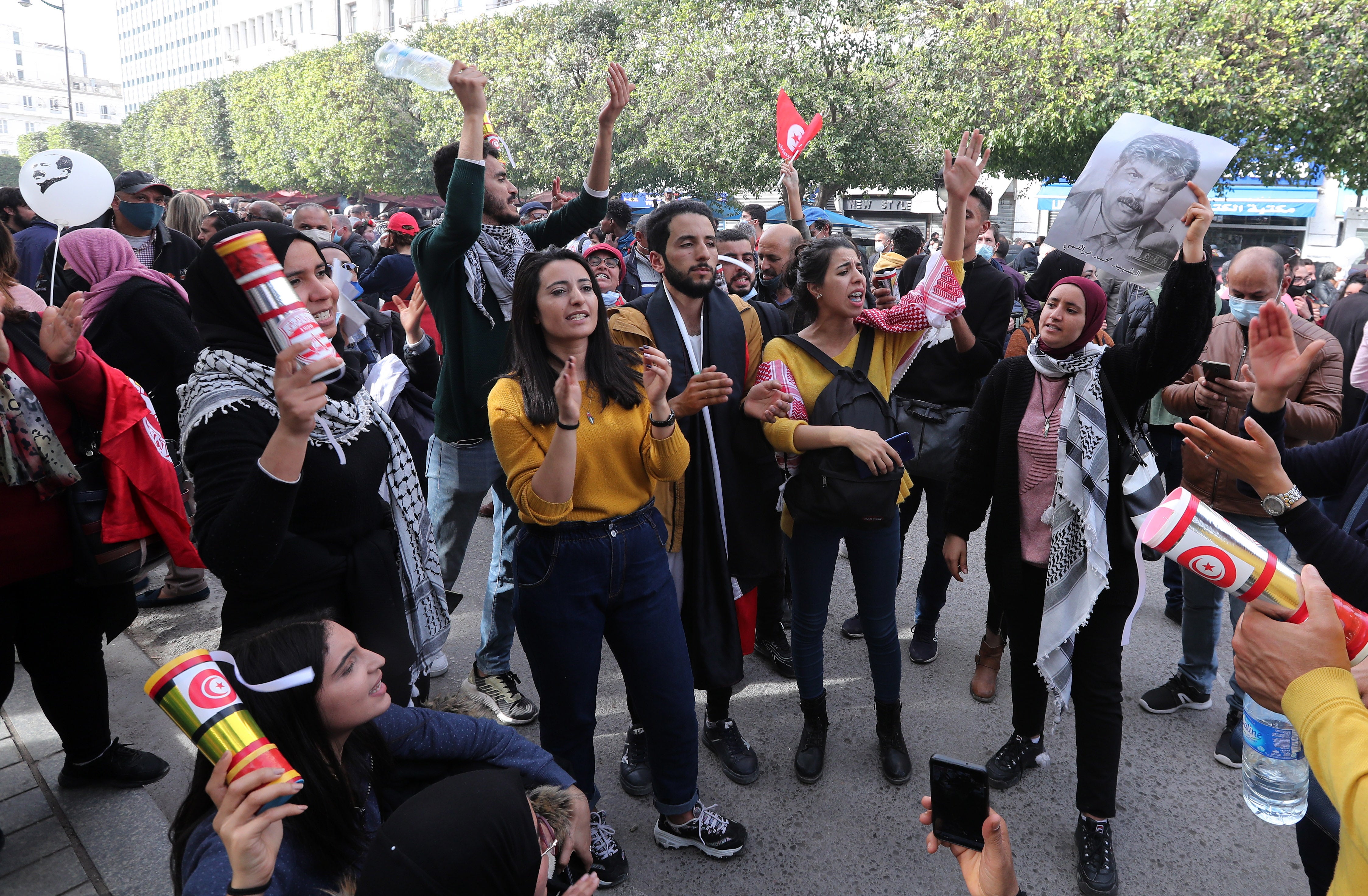 Protesters in Tunis