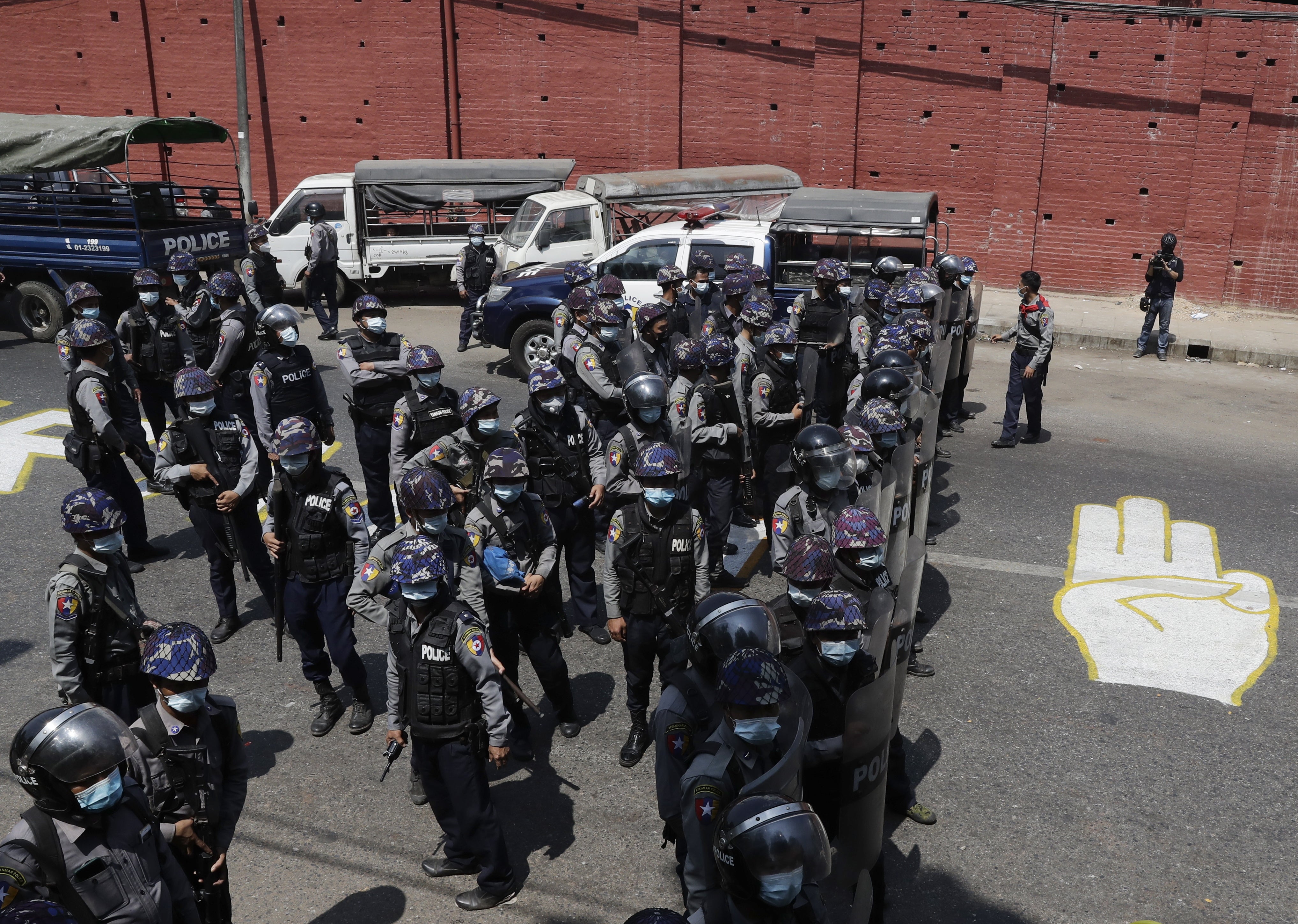 Anti-riot police officers deployed in Yangon, Myanmar on 25 February