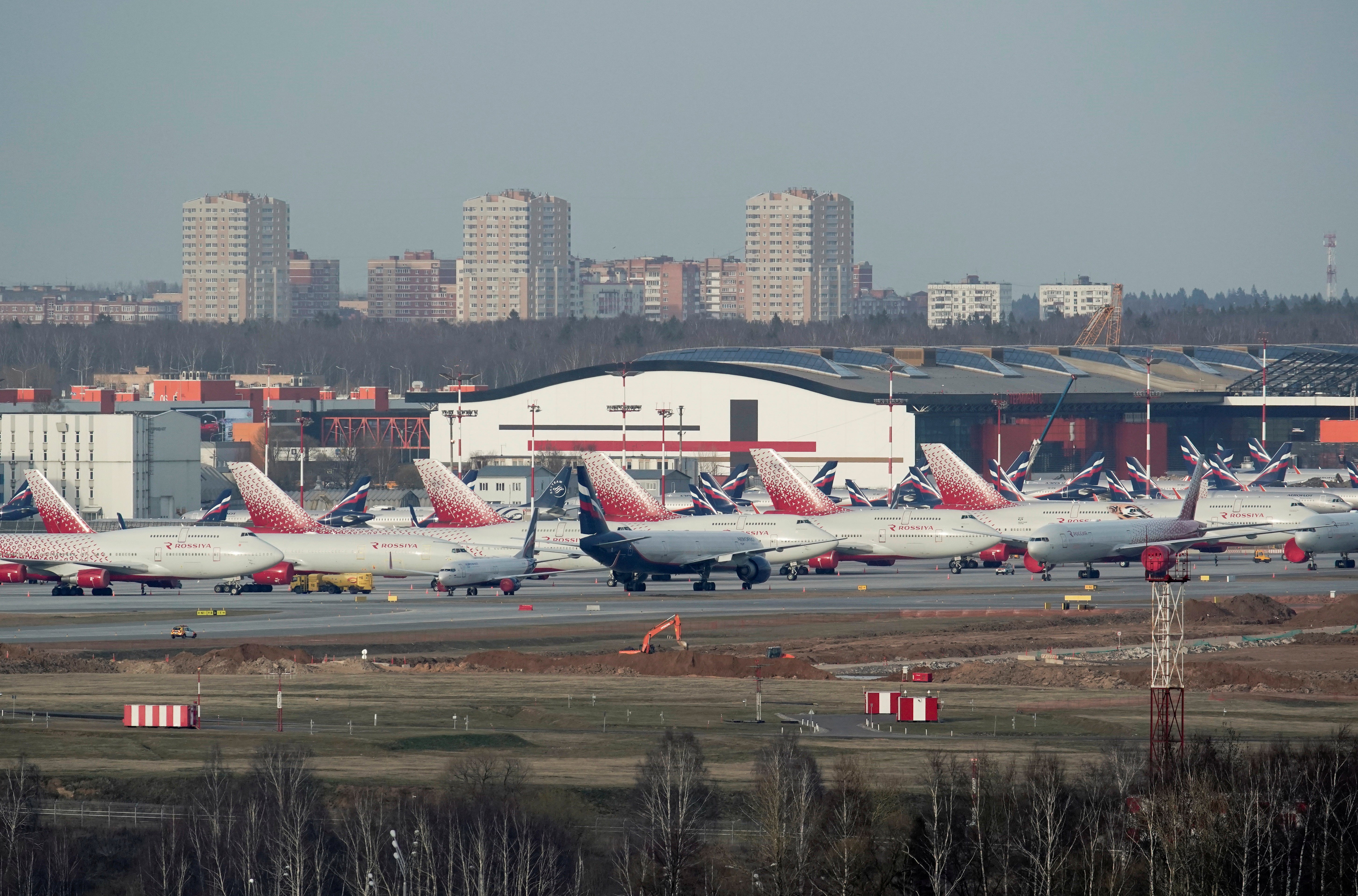 File photo of Rossiya Airlines planes parked at Sheremetyevo International Airport