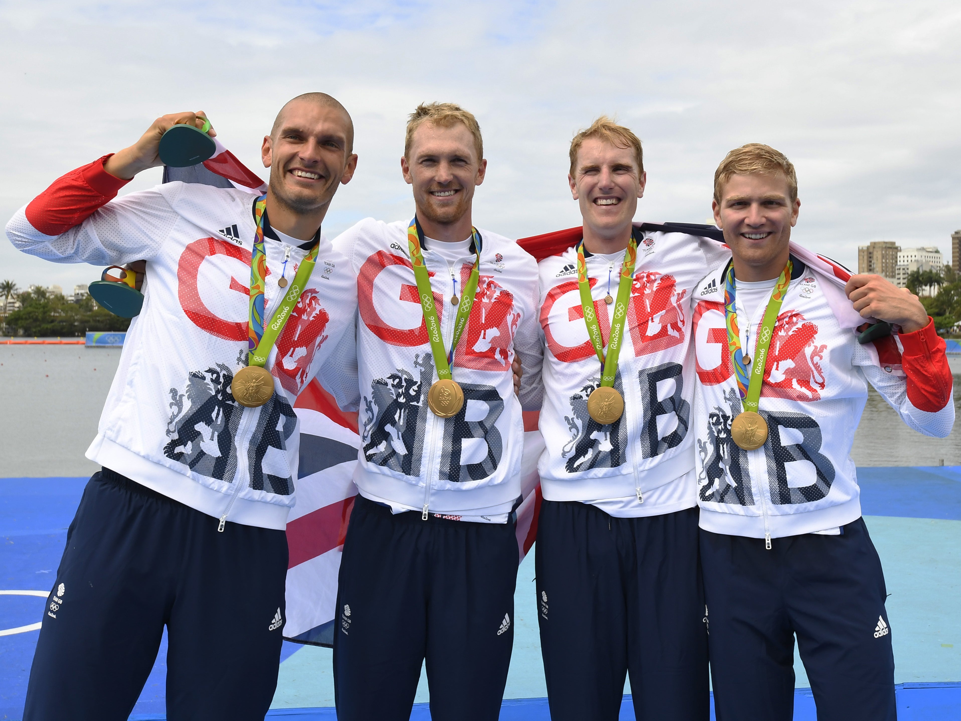 Britain's Mohamed Sbihi, Alex Gregory, Constantine Louloudis and George Nash