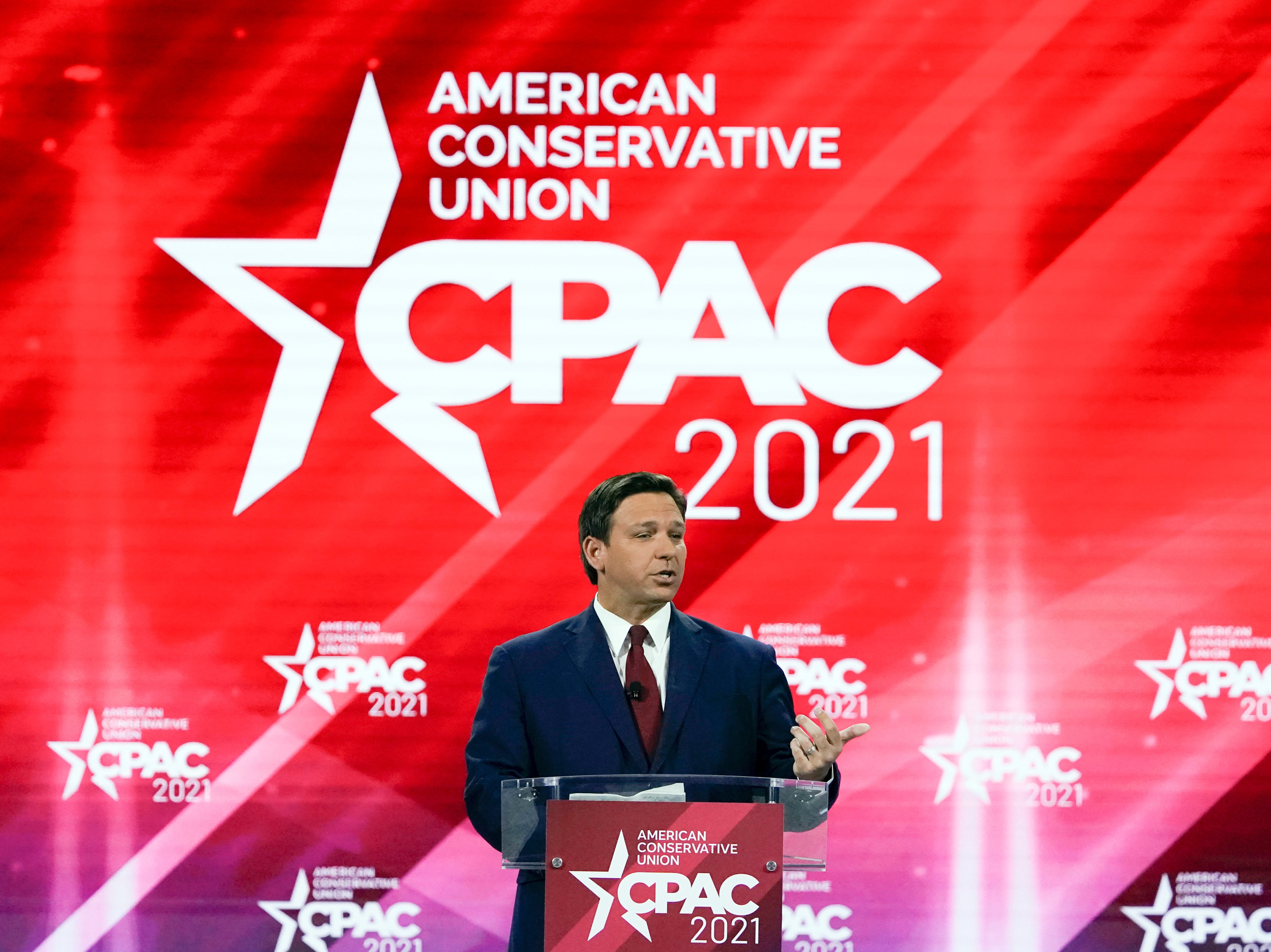 Ron DeSantis addresses CPAC in Orlando, Florida