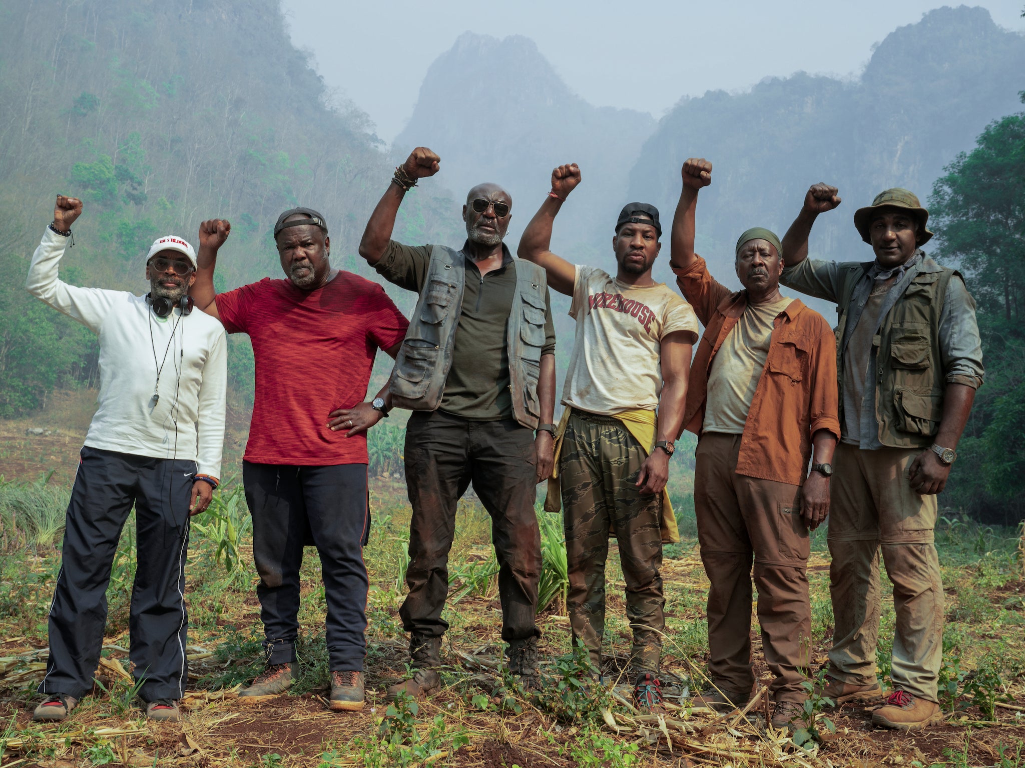 Band of brothers: on the set of Da 5 Bloods are (from left) Spike Lee, Isiah Whitlock Jr, Delroy Lindo, Jonathan Majors, Clarke Peters and Norm Lewis