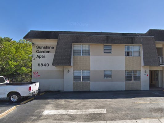 Sunshine Garden Apartments in Pembroke Pines, Florida, where a shooting took place on Wednesday