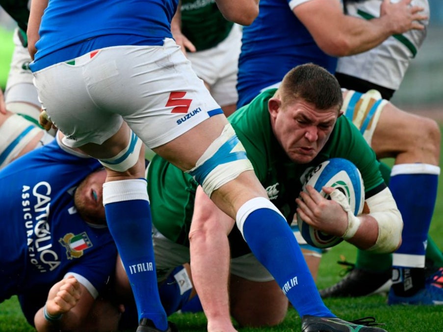 Ireland’s prop Tadhg Furlong attempts to score