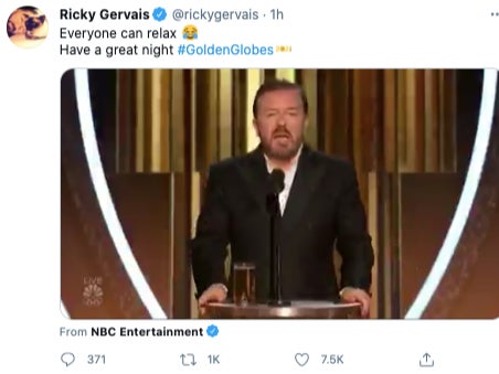 Ricky Gervais had some words of encouragement for Golden Globe attendees