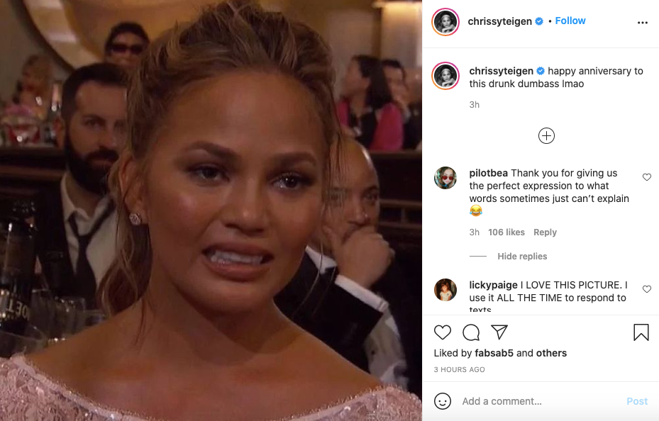 Chrissy Teigen’s hilarious Golden Globes throwback