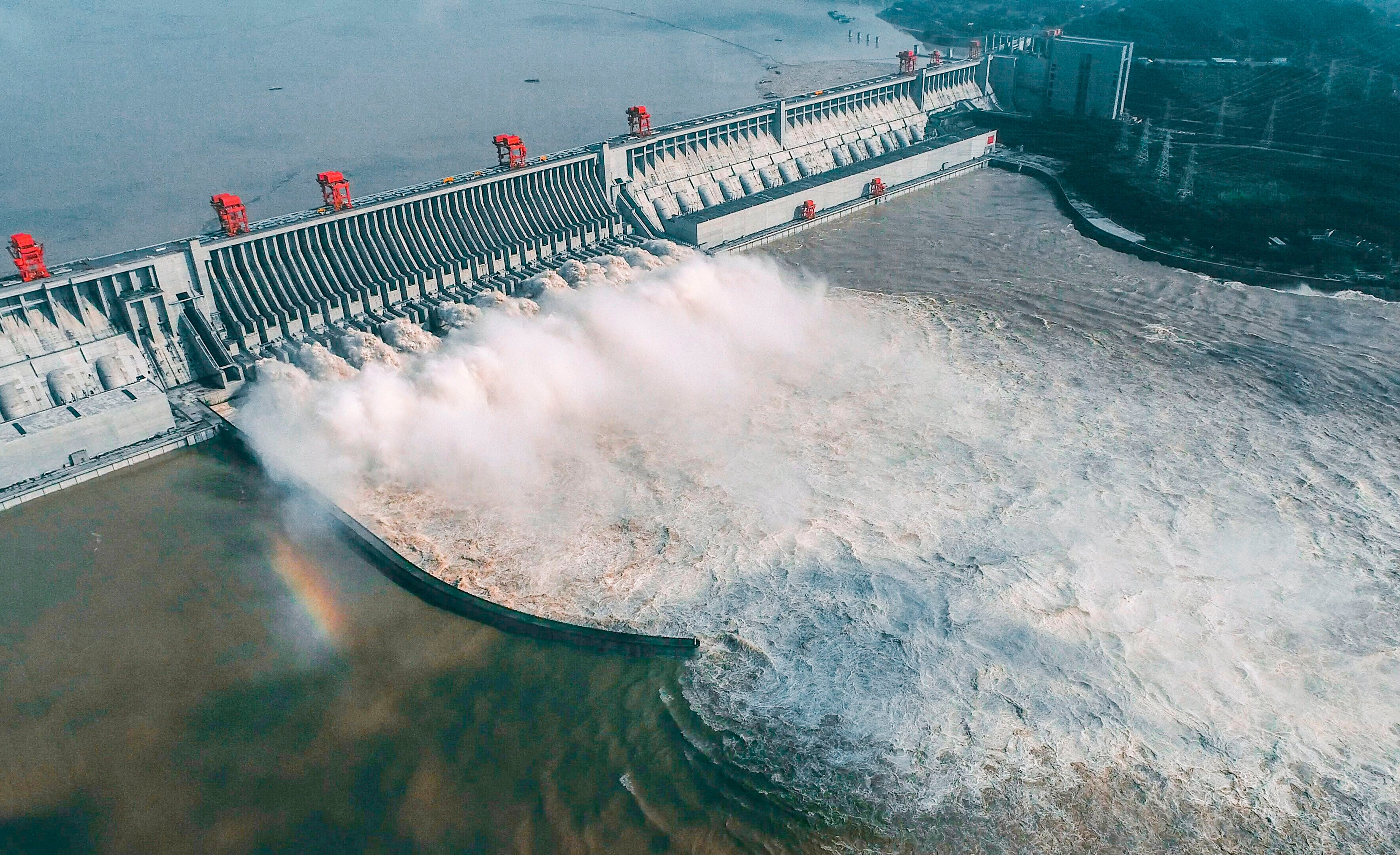 Water being released from the Three Gorges Dam on the Yangtze river, currently the world’s largest dam