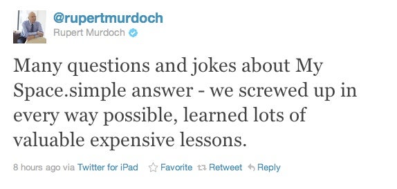 Murdoch on his MySpace failure