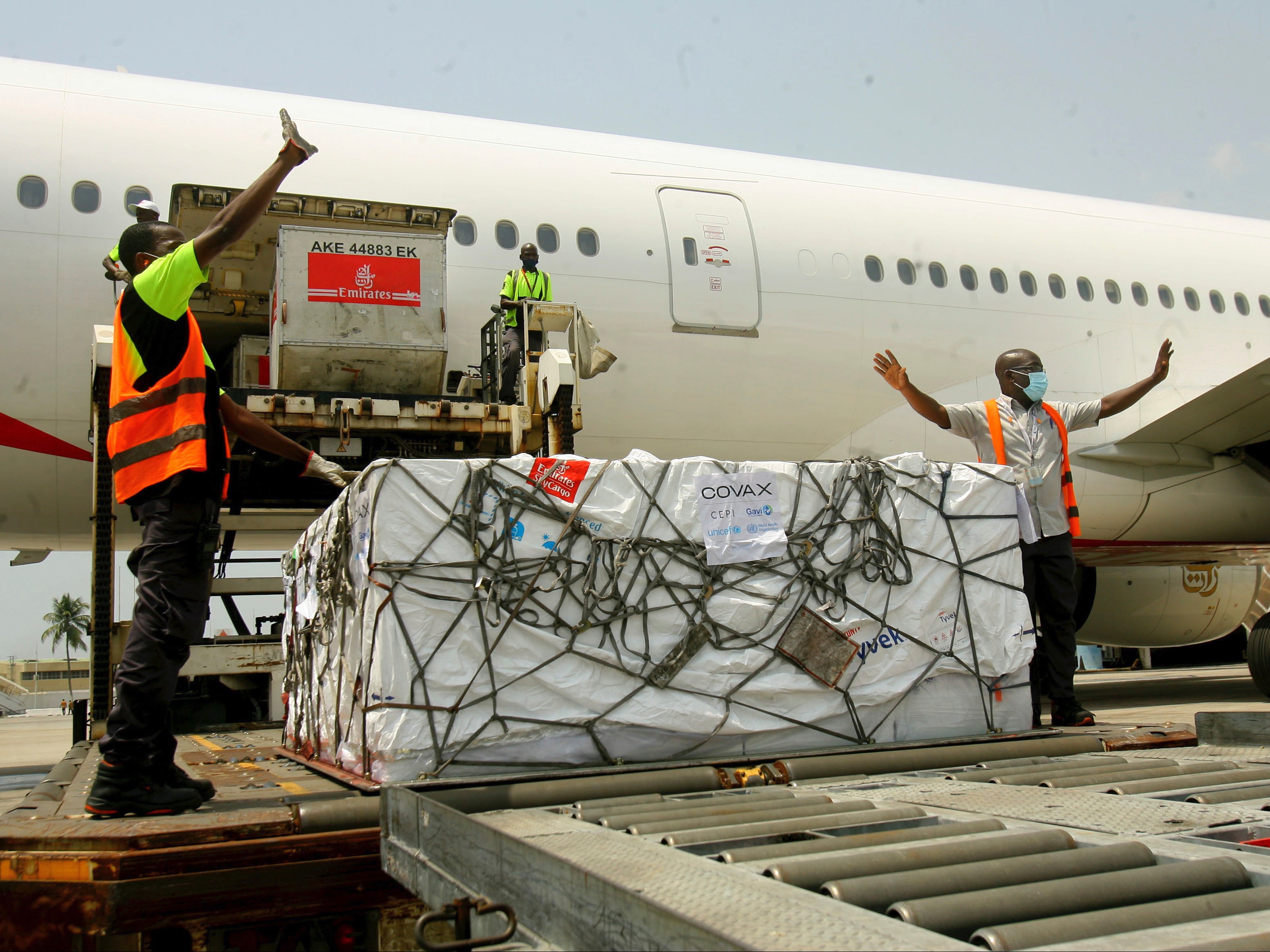 A shipment of Covid-19 vaccines distributed by the Covax facility arrives in Abidjan, Ivory Coast, on Friday 25 February