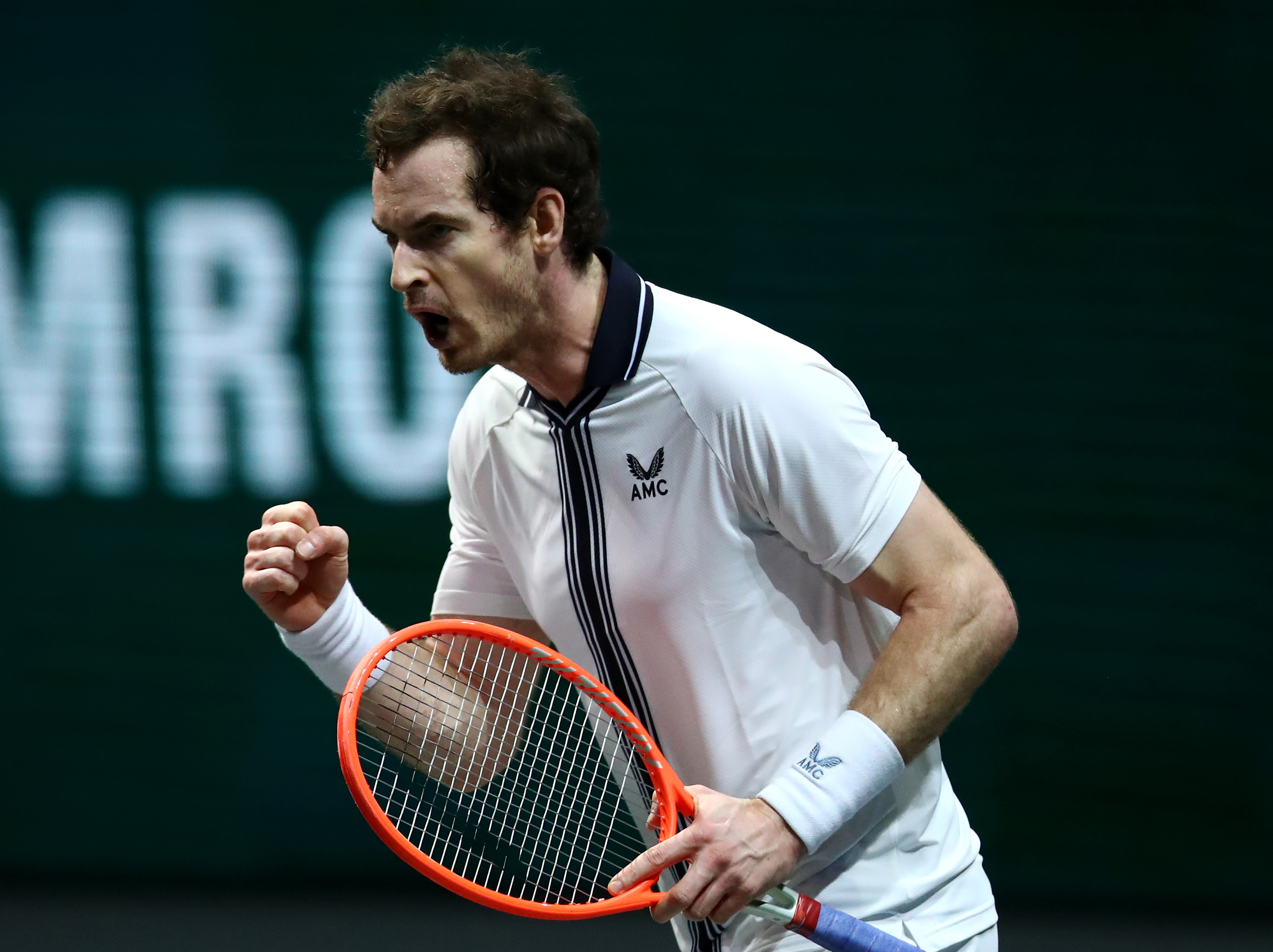 Andy Murray celebrates defeating Robin Haase