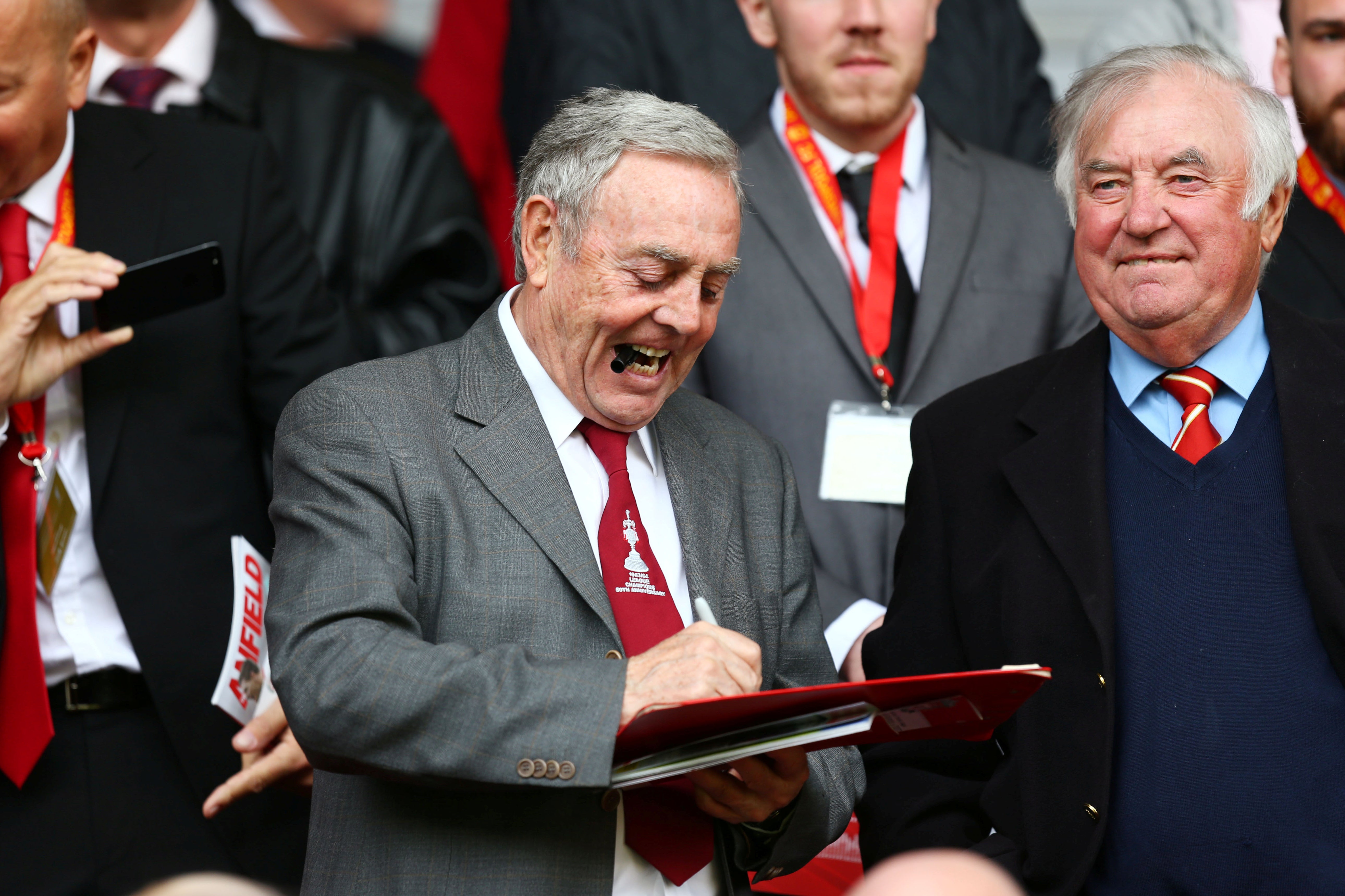 With Jimmy Tarbuck at Anfield in 2014