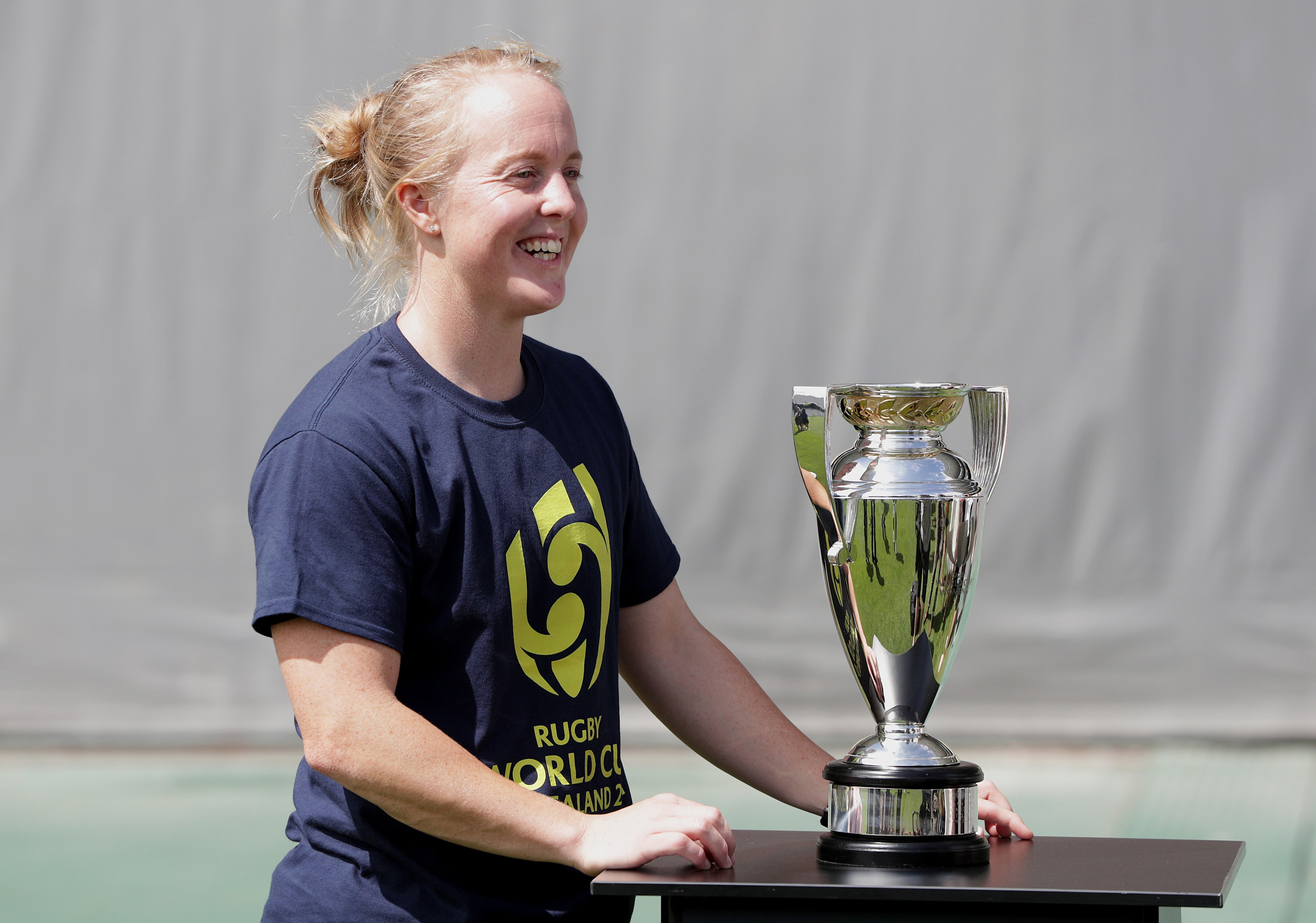 New Zealand’s Kendra Cocksedge poses with the World Cup