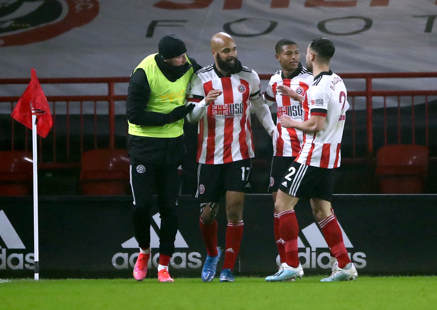 David McGoldrick, centre, celebrates putting Sheffield United in front