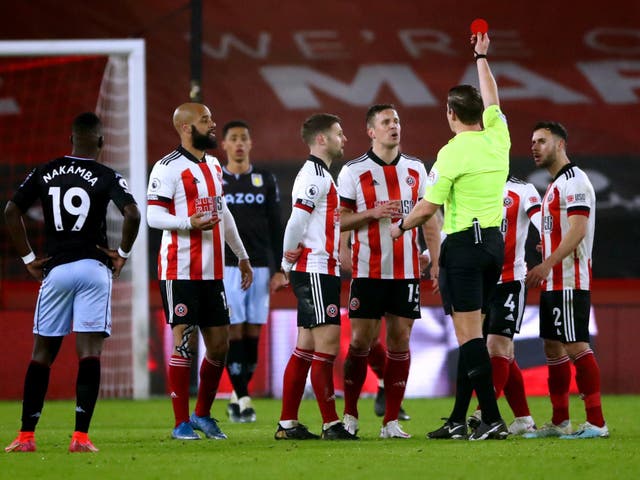 Phil Jagielka was sent off in the win over Aston Villa