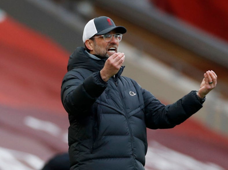 Jurgen Klopp gestures during the defeat