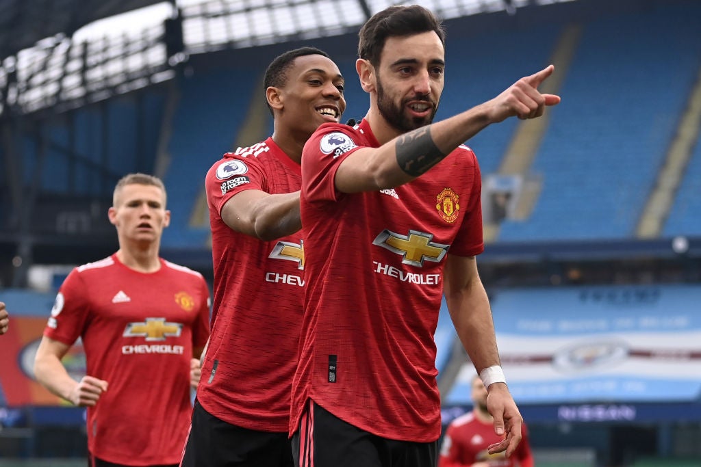 Bruno Fernandes celebrates scoring United’s opener