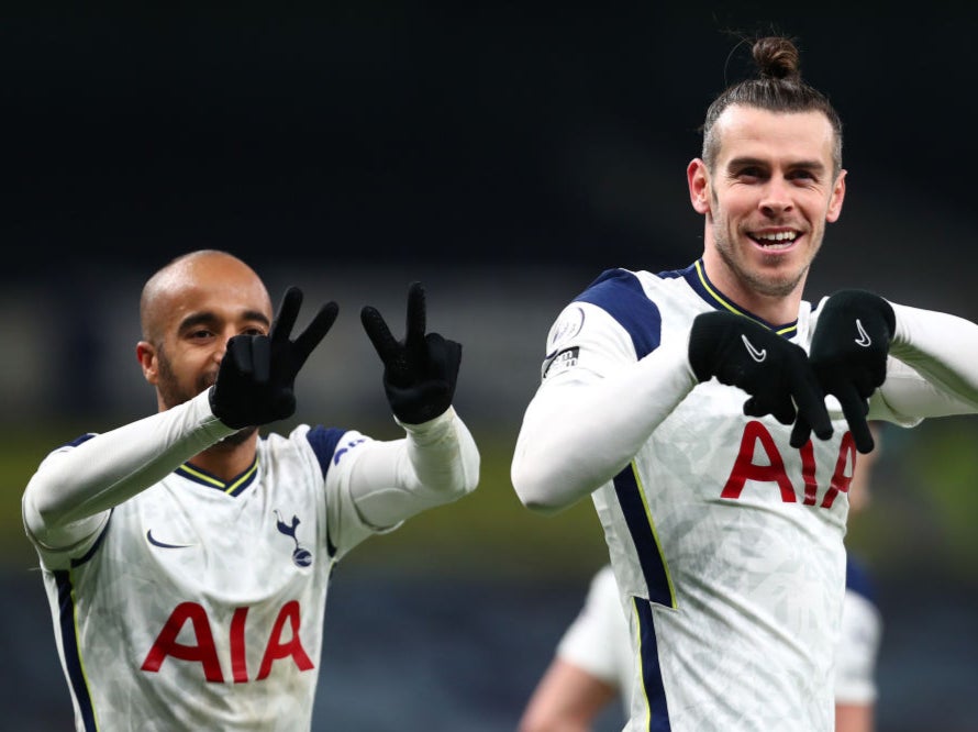 Gareth Bale celebrates giving Spurs the lead