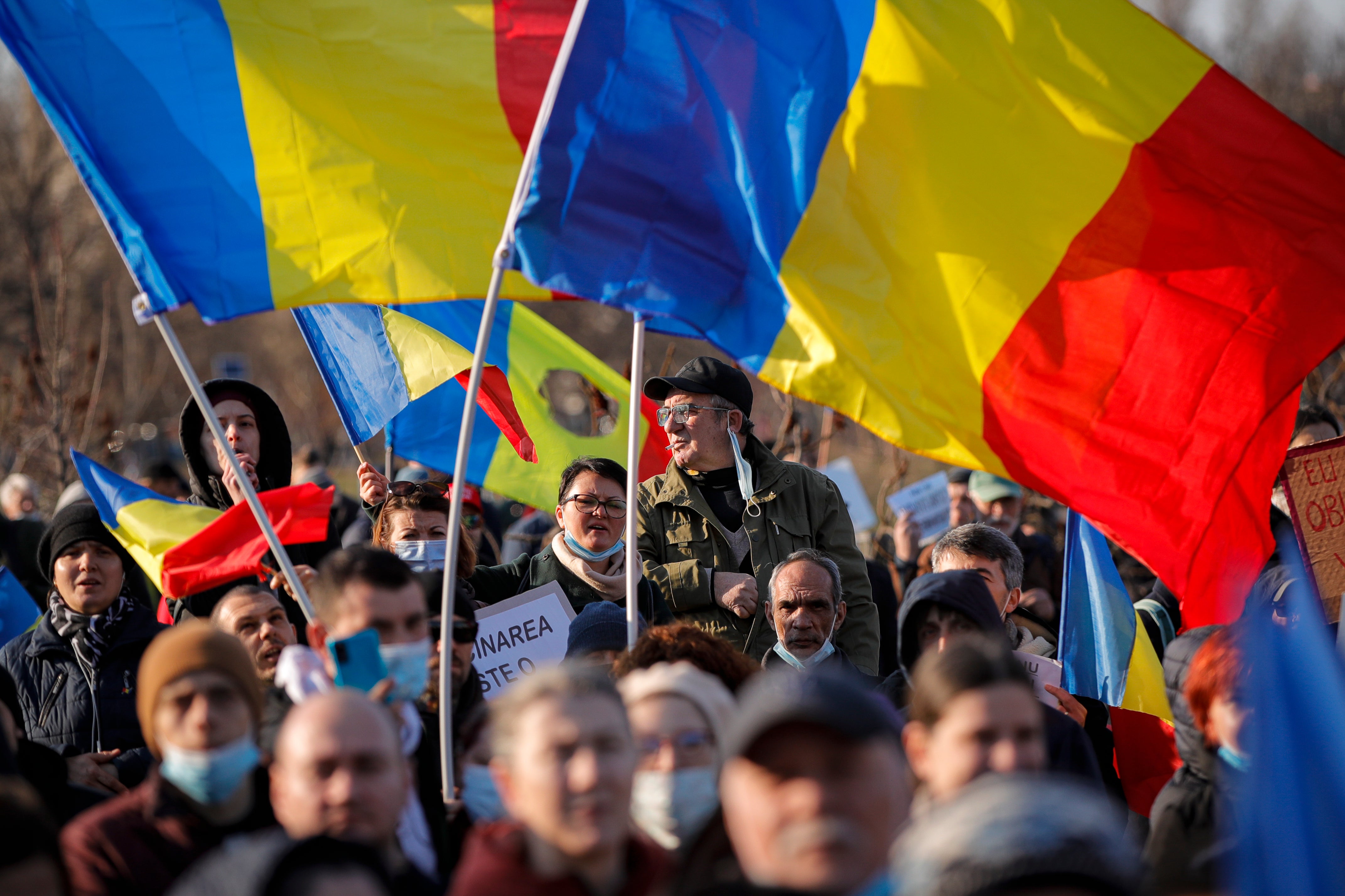 Virus Outbreak Romania Protest