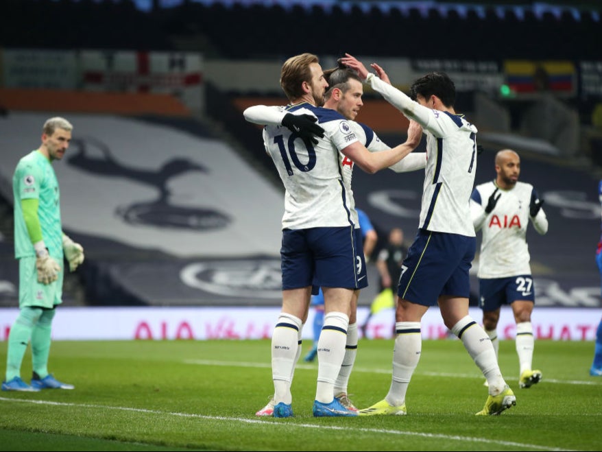 Harry Kane, Gareth Bale and Son Heung-min celebrate