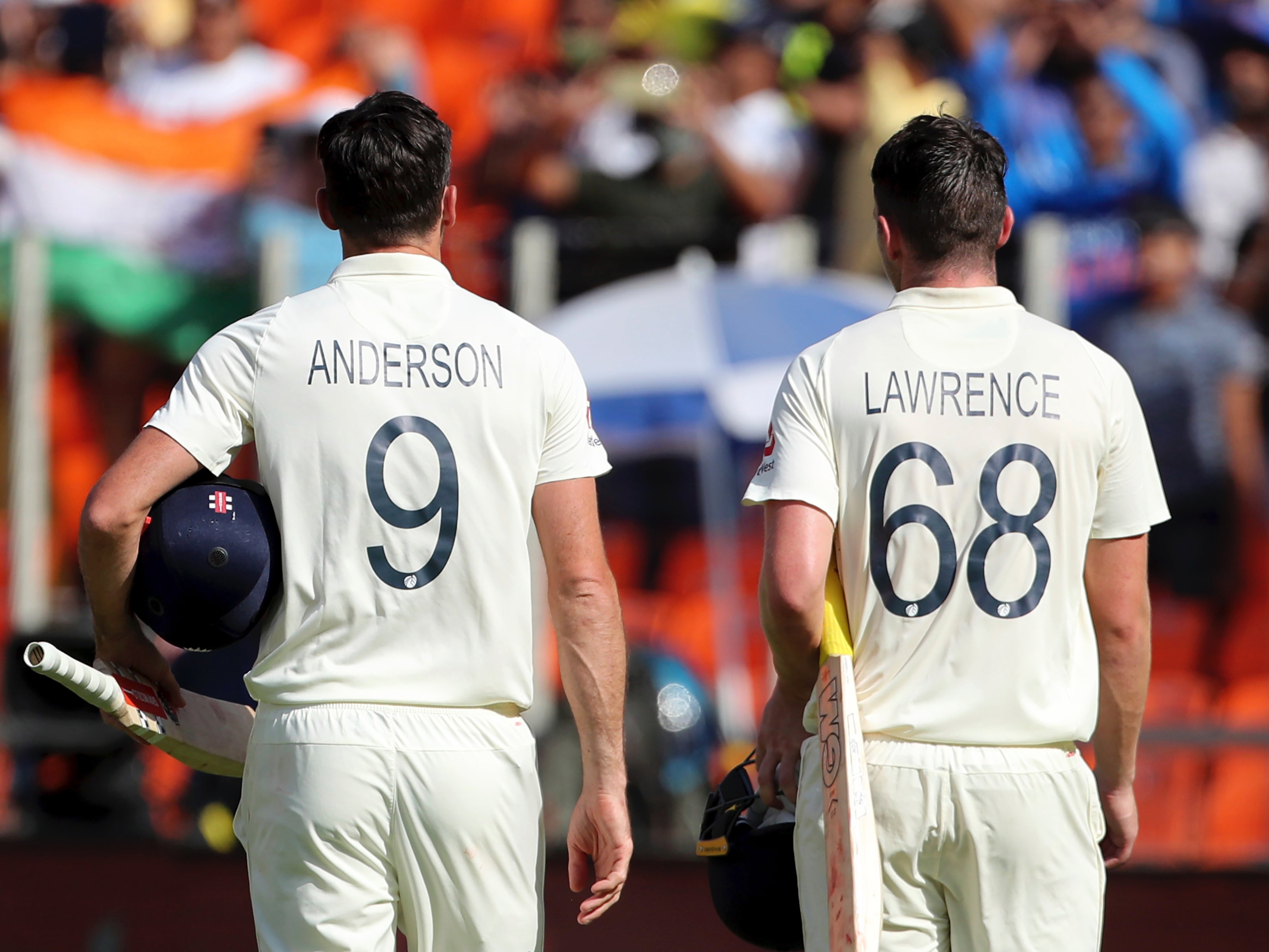 England cricketers James Anderson and Dan Lawrence