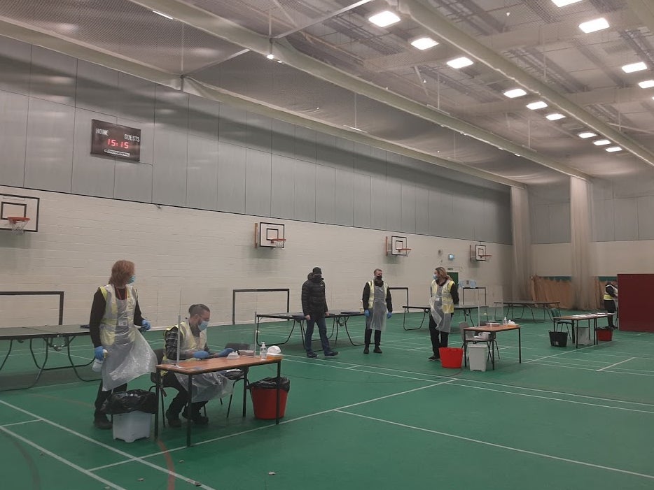 St Margaret’s Church of England Academy’s asymptomatic testing centre has been set up in its sports hall