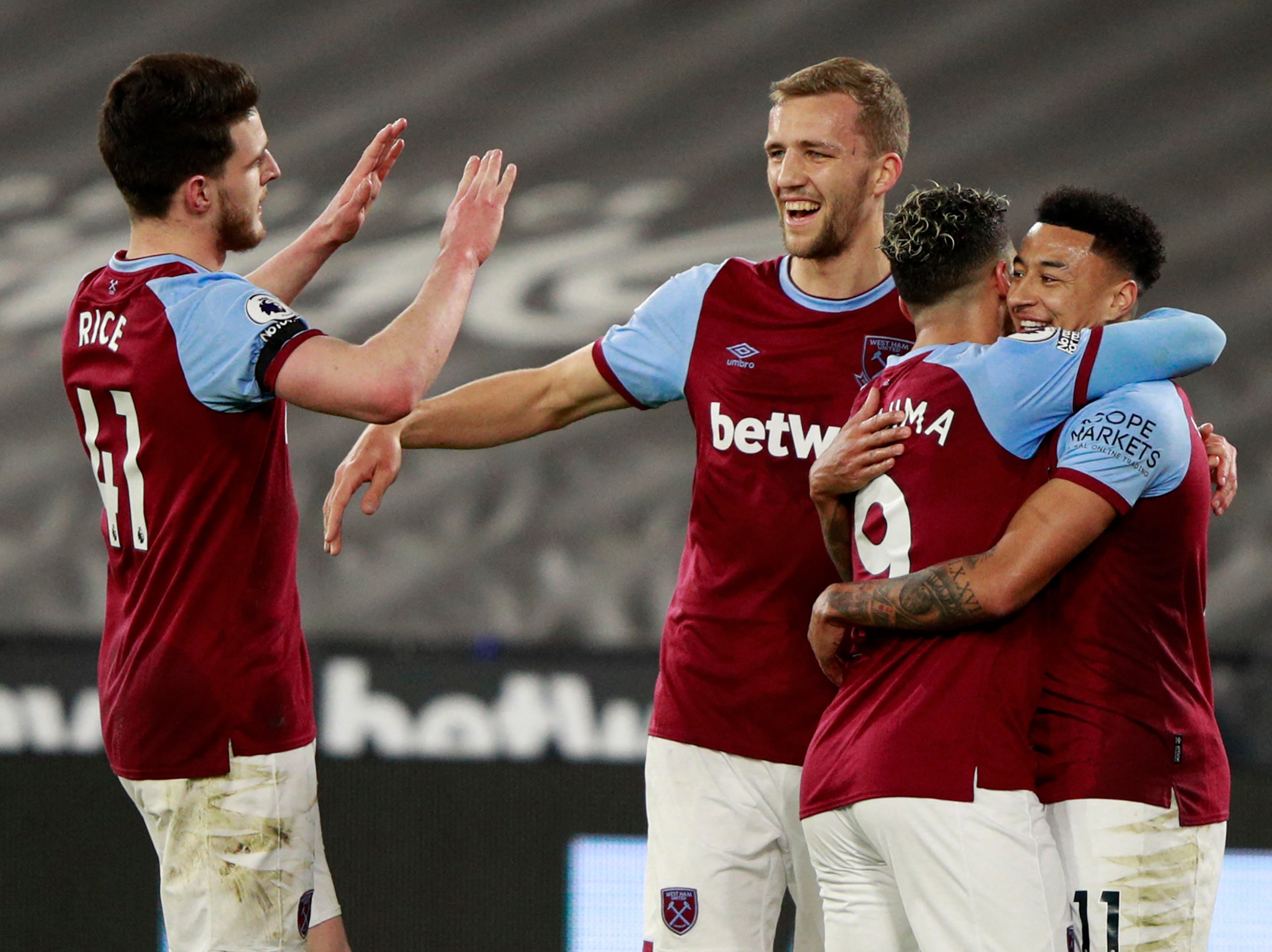 West Ham celebrate defeating Leeds