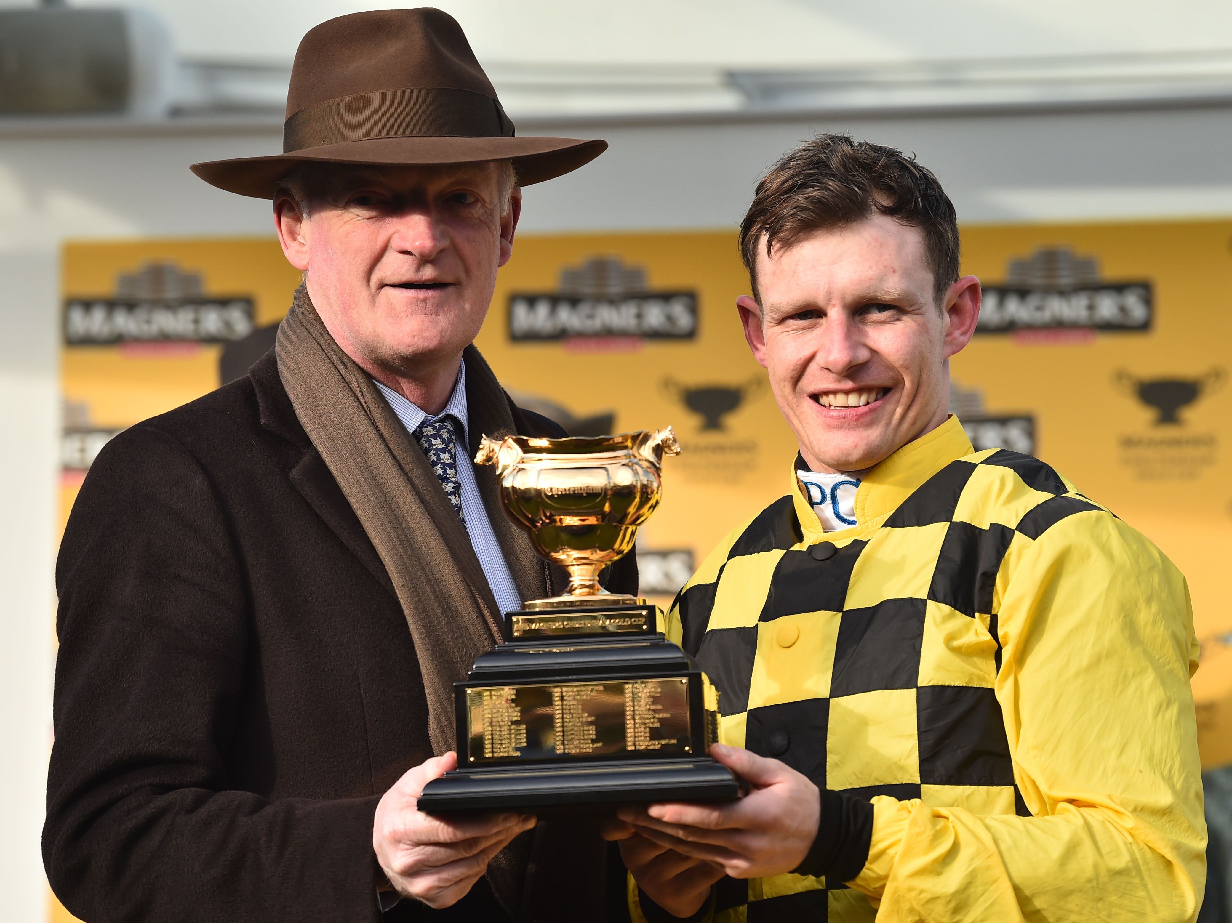 Jockey Paul Townend, right, with Irish trainer Willie Mullins