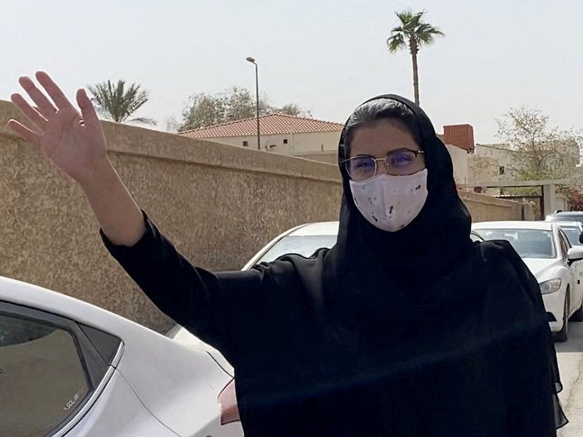 Saudi activist Loujain al-Hathloul is pictured on her way to the state security court in the Saudi capital Riyadh