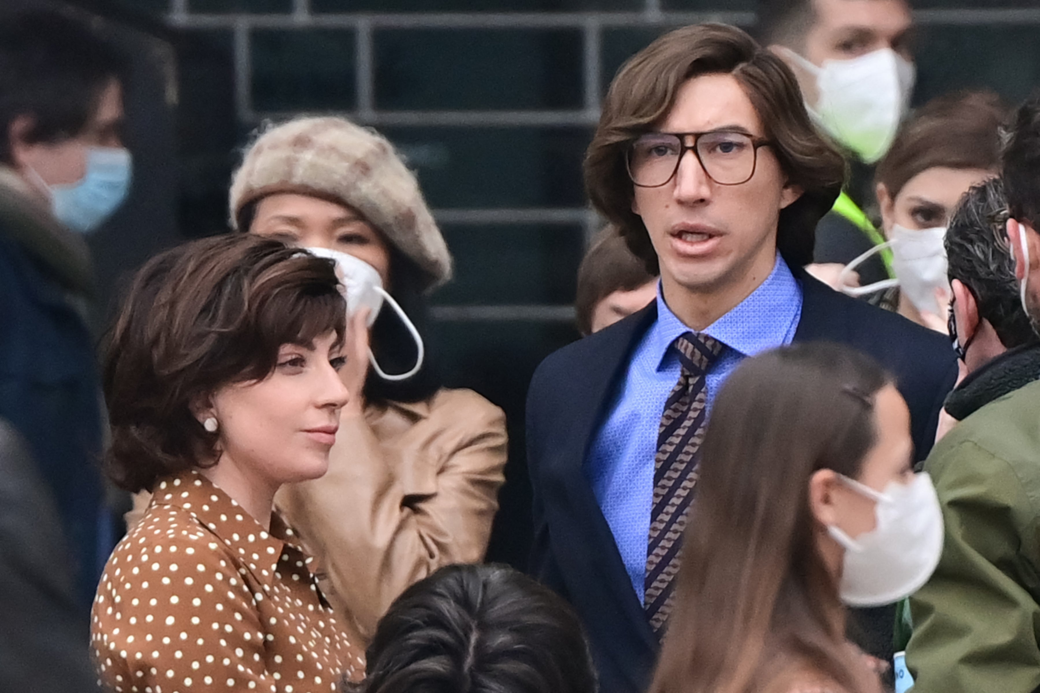 Lady Gaga and Adam Driver on the set of ‘House of Gucci’ in Milan on 11 March 2021