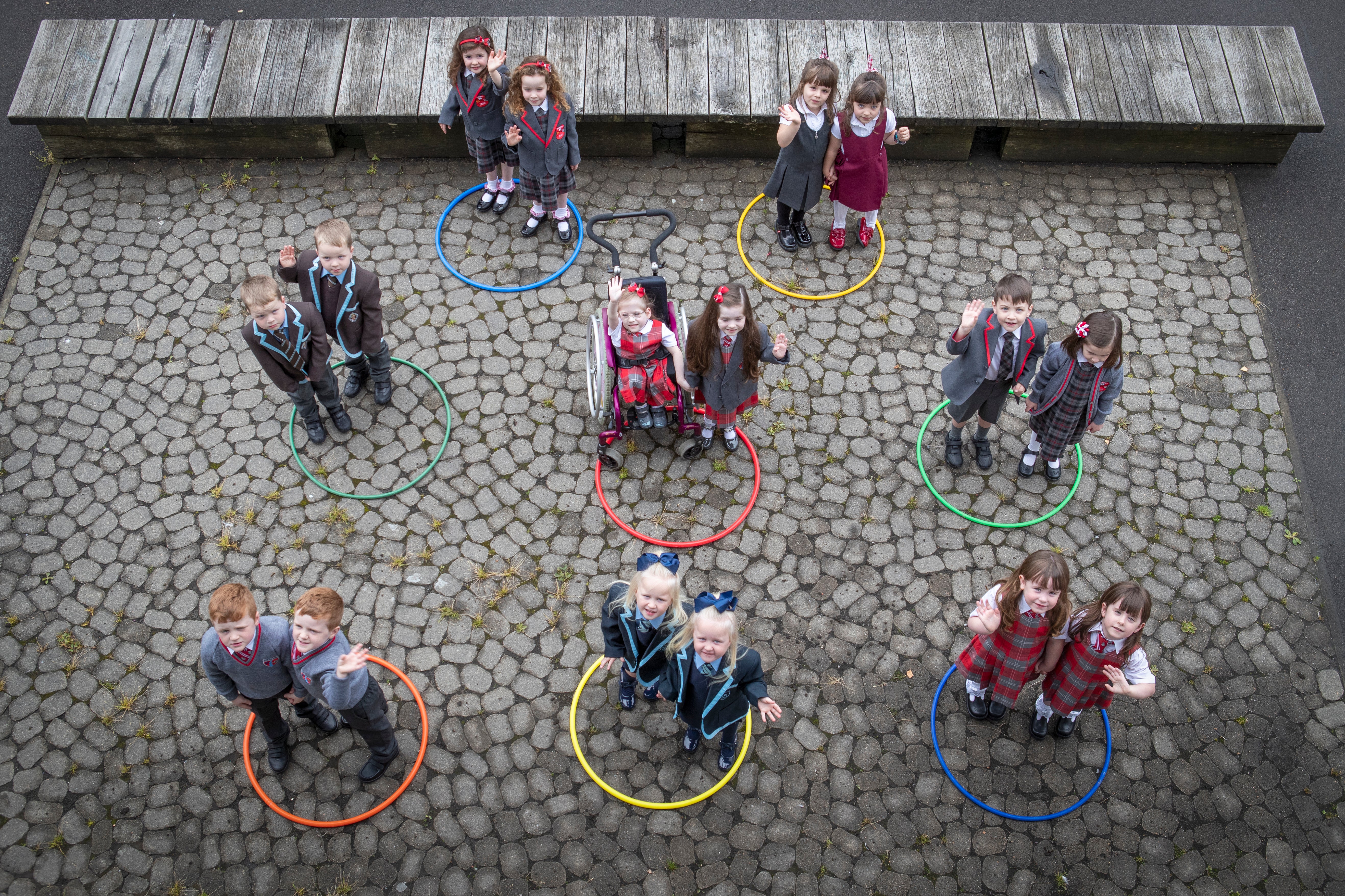 Eight sets of twins are pictured ahead of their first day of school in Scotland.