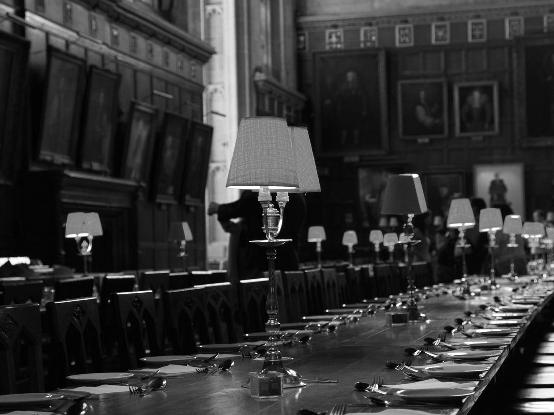 The grand dining room at Christ Church College. West was surprised to be invited to Oxford because he was told his model wouldn’t fit