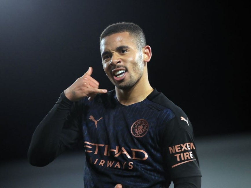 Gabriel Jesus celebrates scoring for Man City