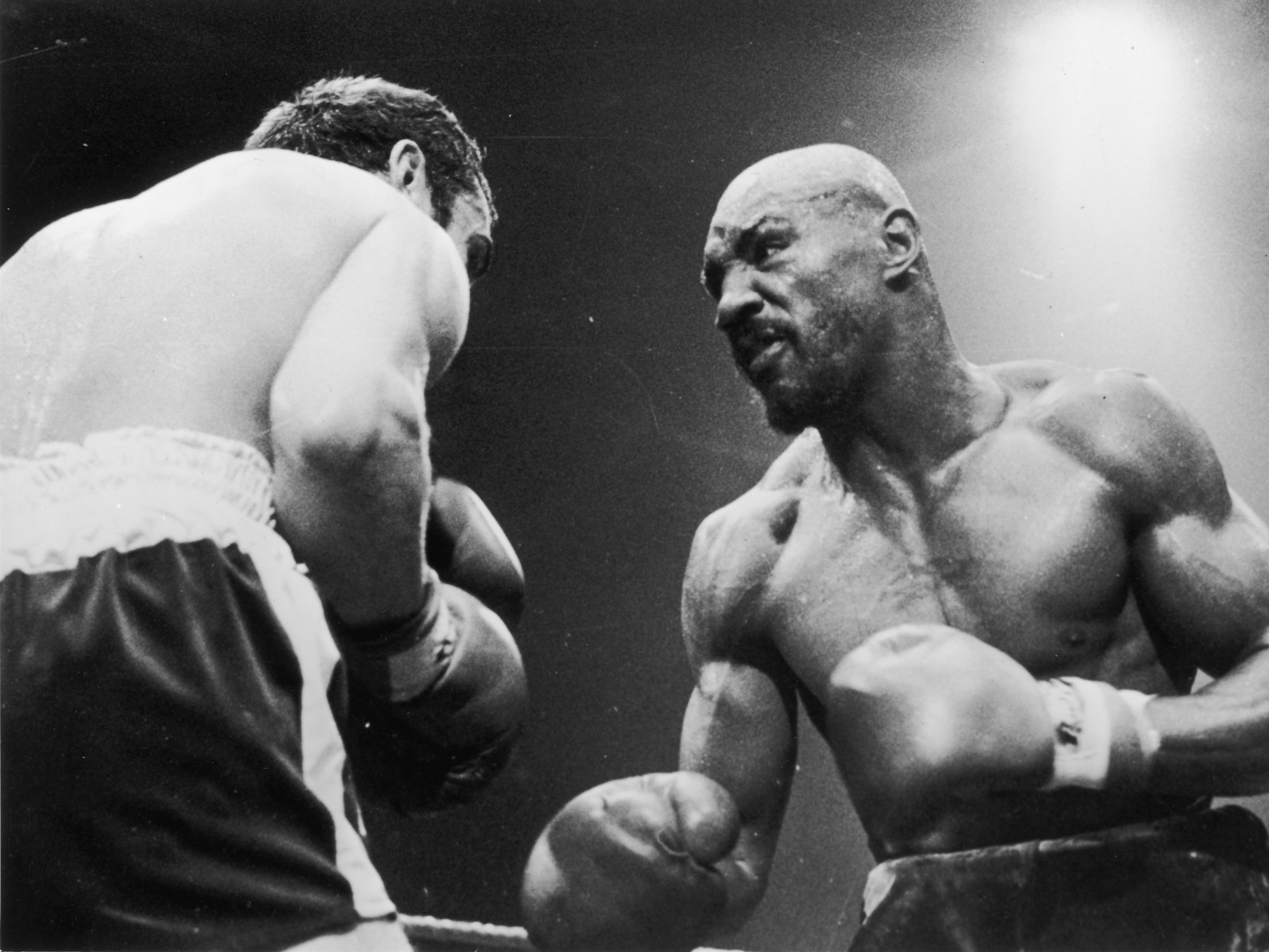 Hagler (right) in action against Alan Minter in 1980