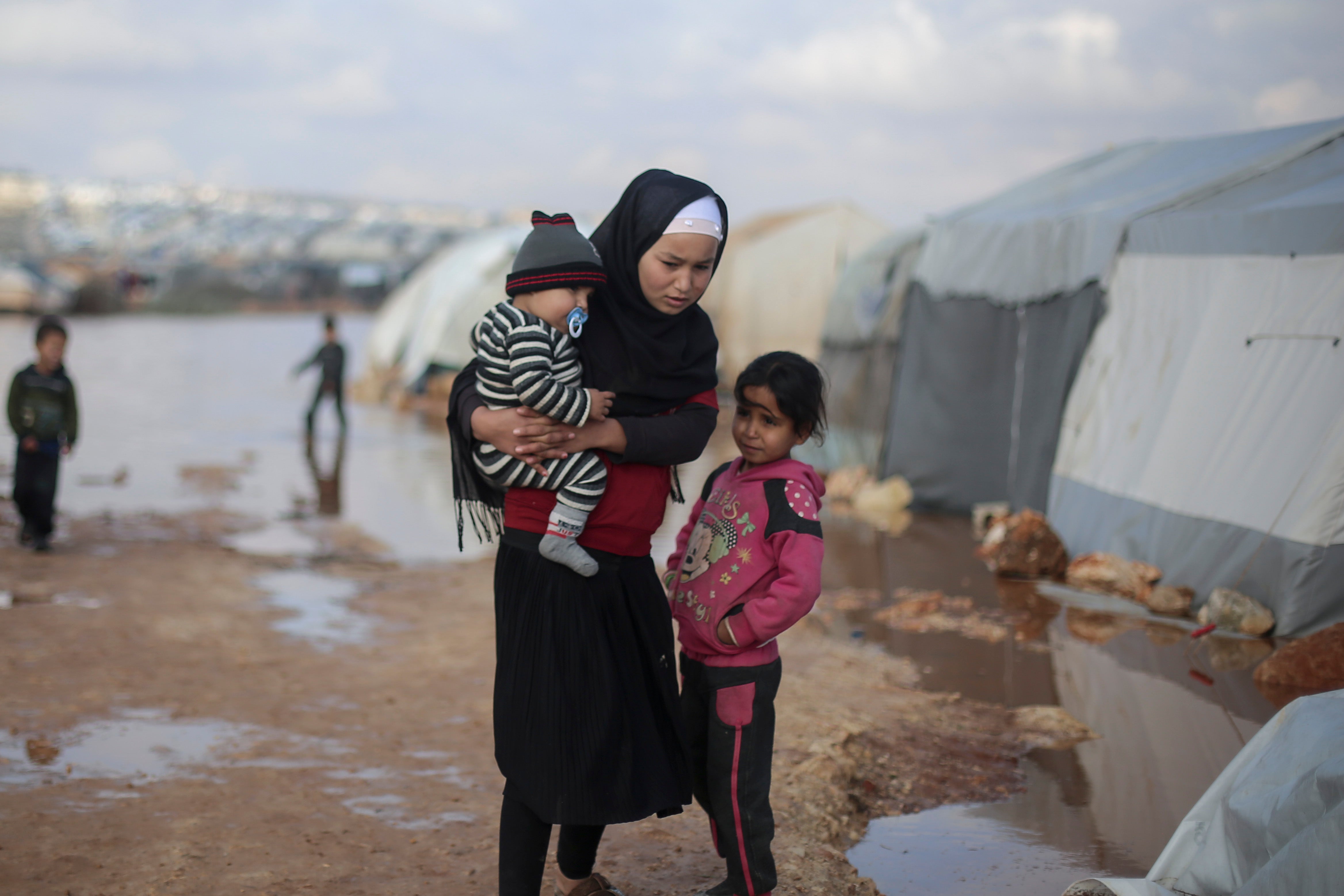 Refugee camps, such as Kafr Losin Camp in northwest Syria, flood during the winter months