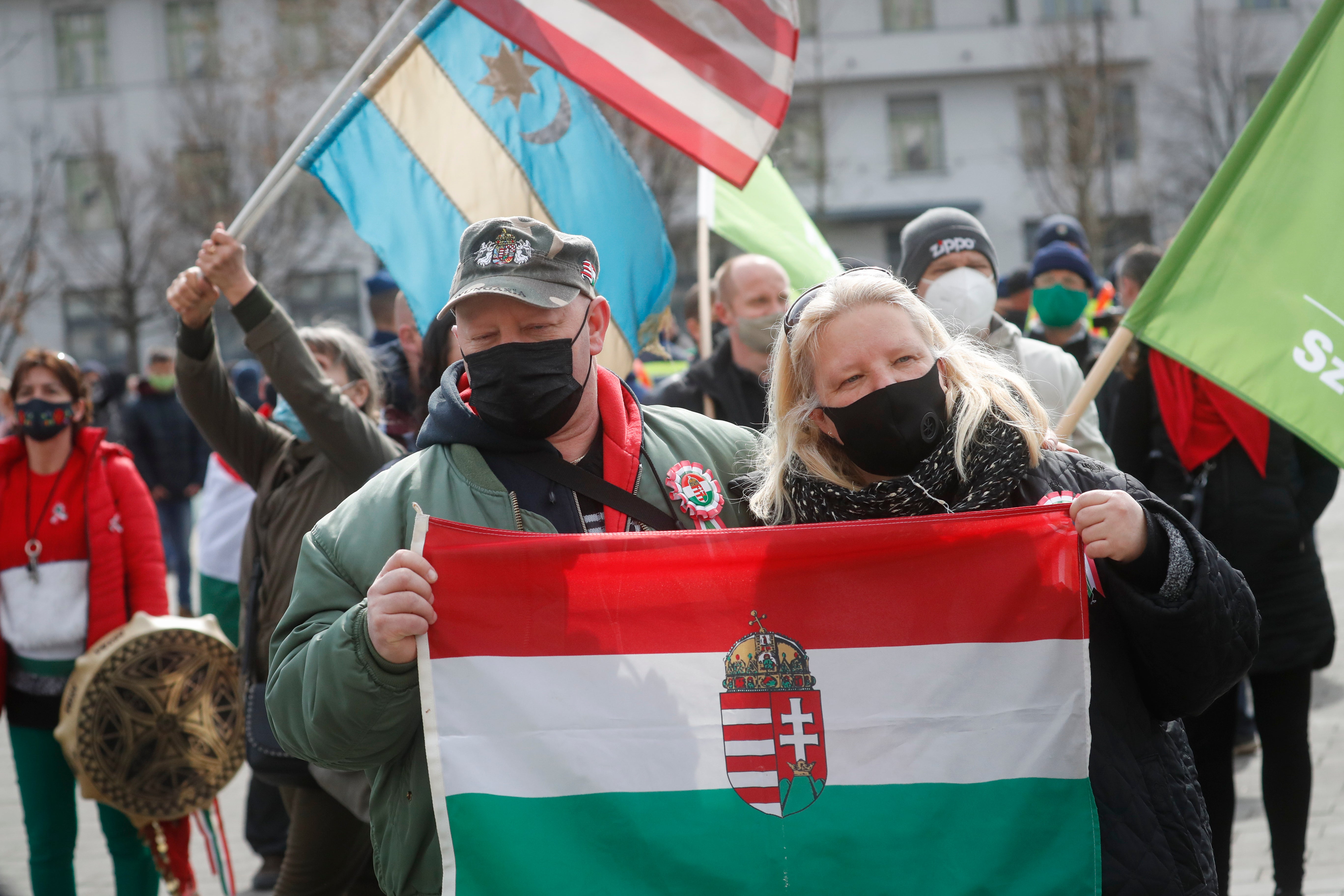 Virus Outbreak Hungary Protest