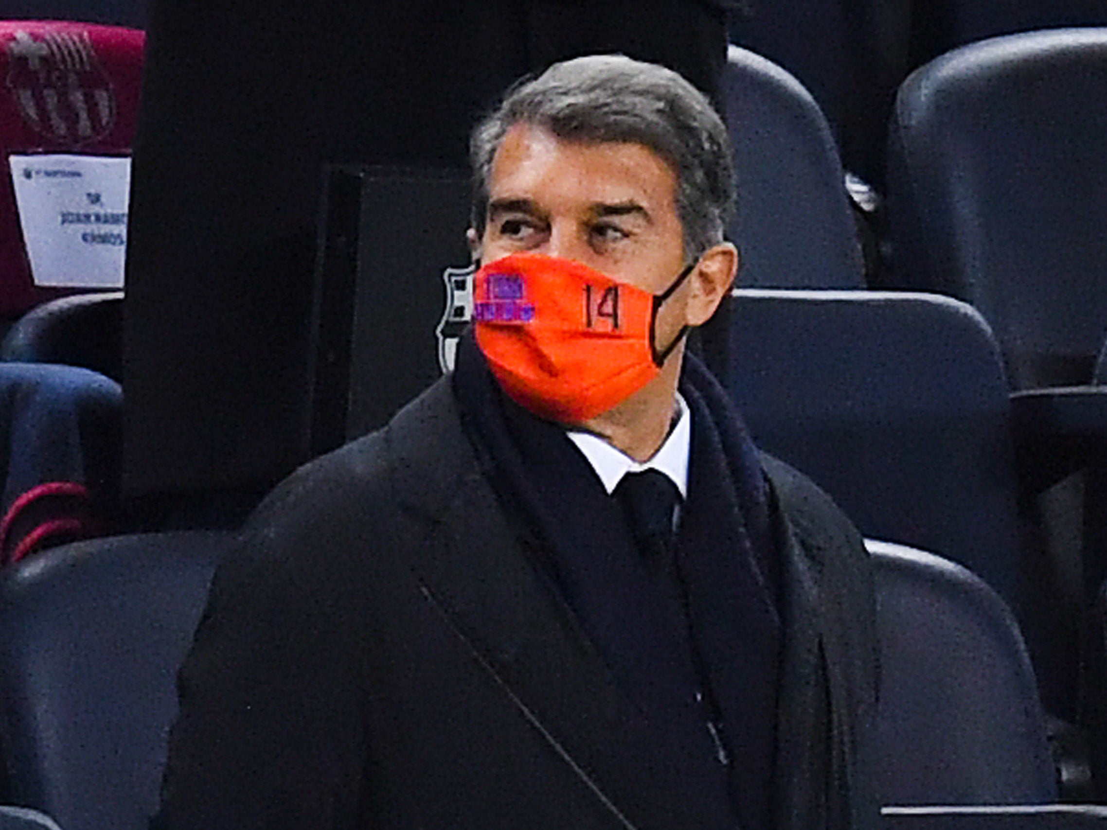 Newly-elected Barcelona president Joan Laporta at the Camp Nou for Barcelona vs Huesca