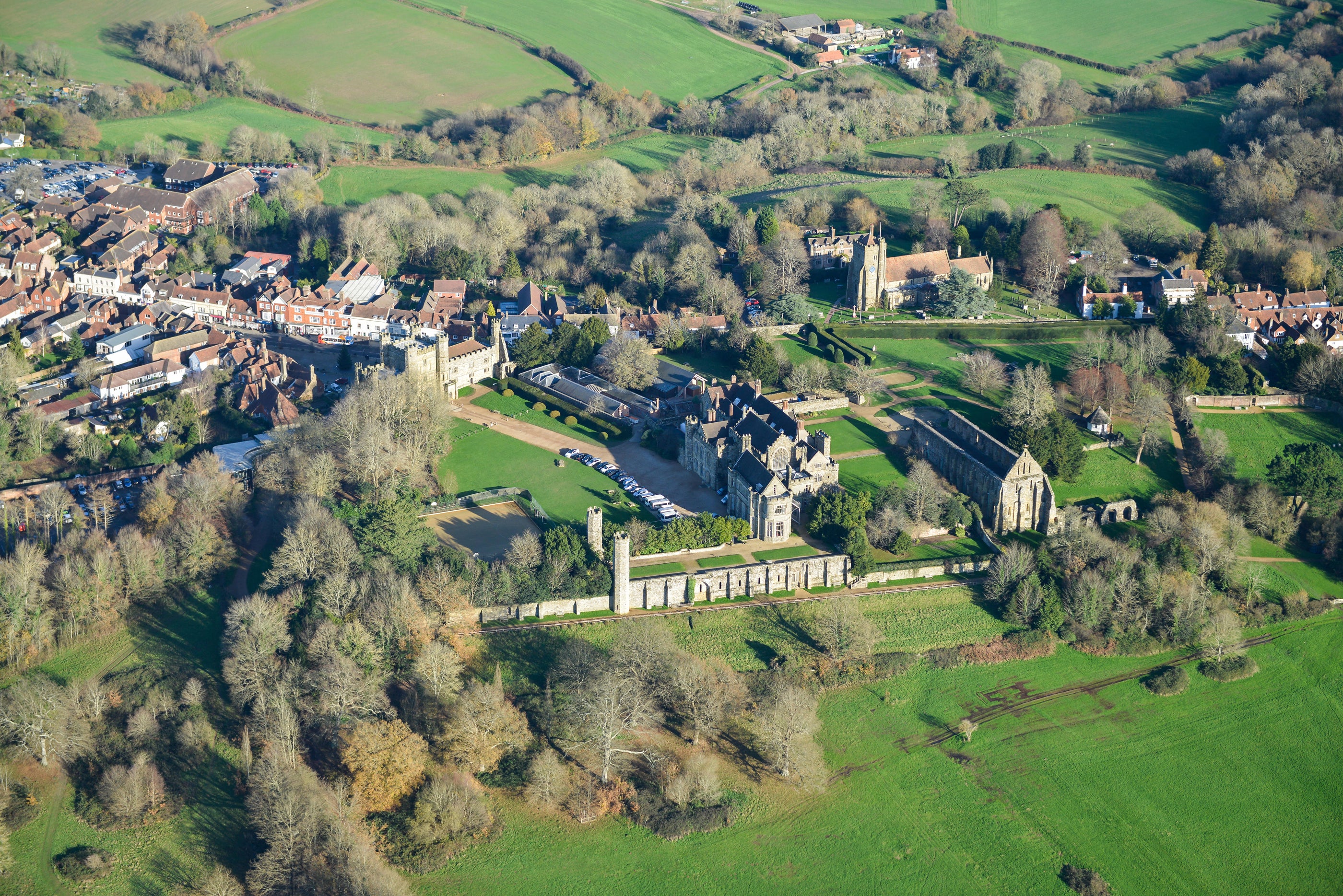 An aerial view of the remains of Battle Abbey (Alamy/PA)